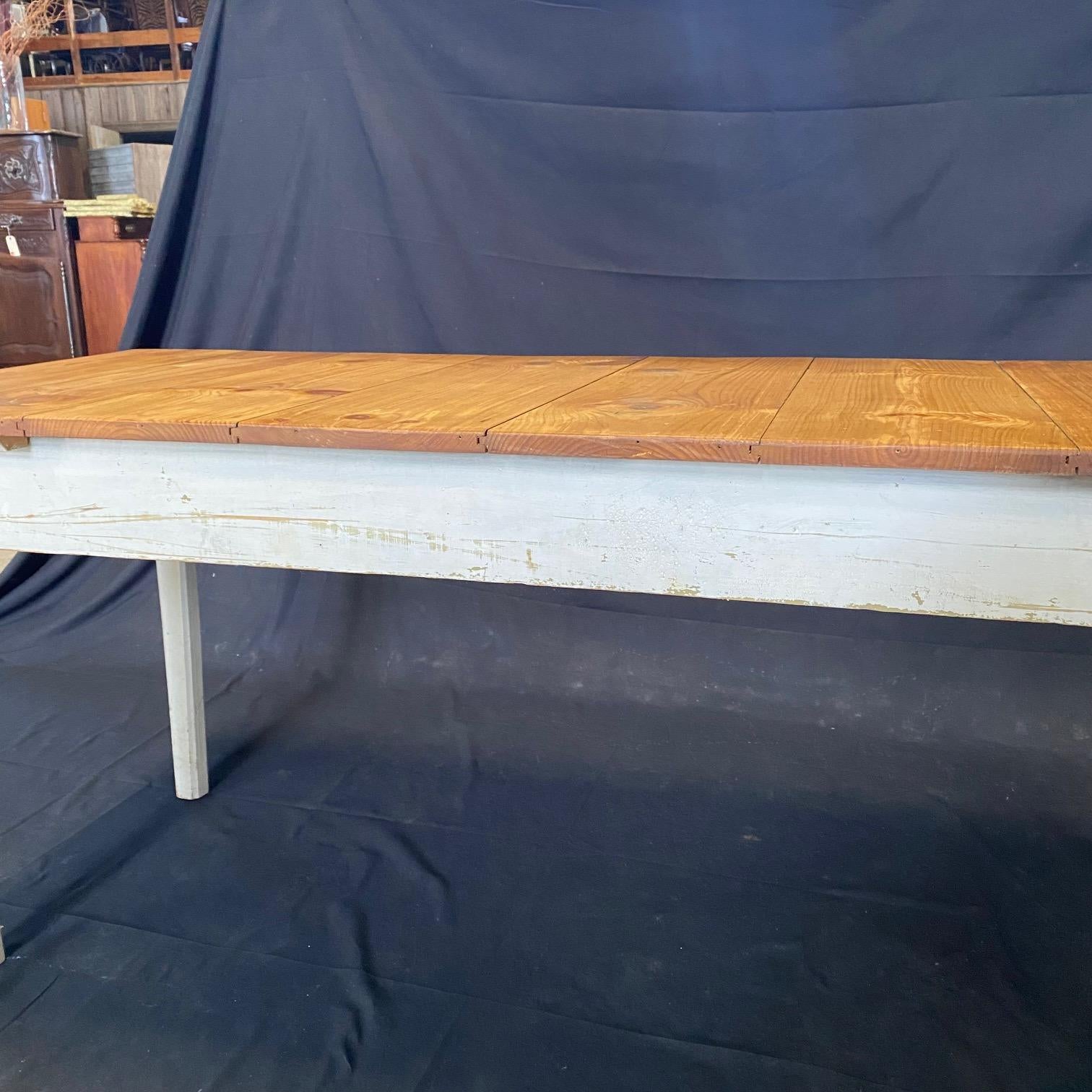 Rustic 19th Century Pine Farmhouse Dining Table from a Grange Hall in Maine For Sale 4