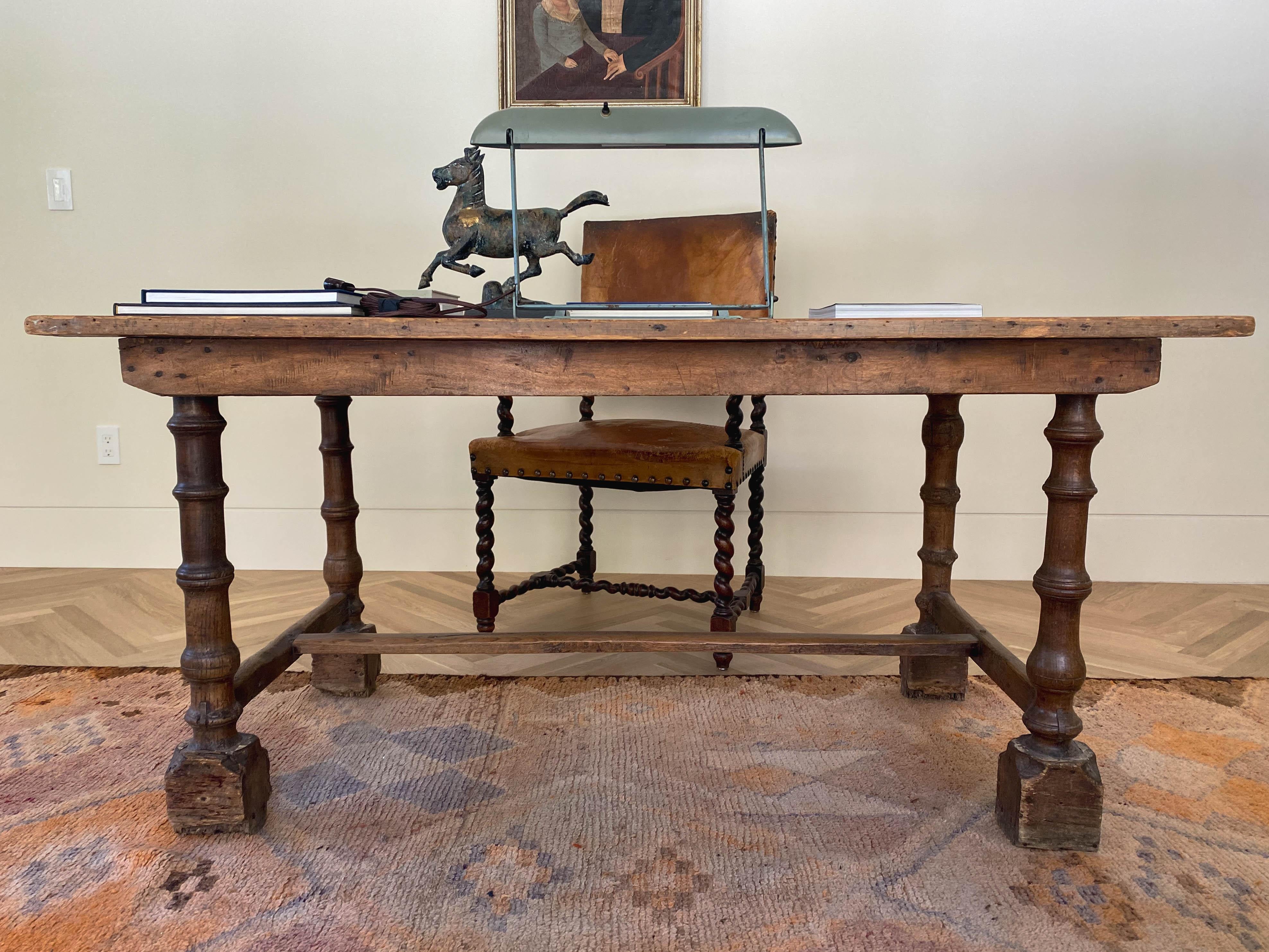 Rustic 19th Century Pine Table with Robust Leg Detailing In Excellent Condition For Sale In West Hollywood, CA