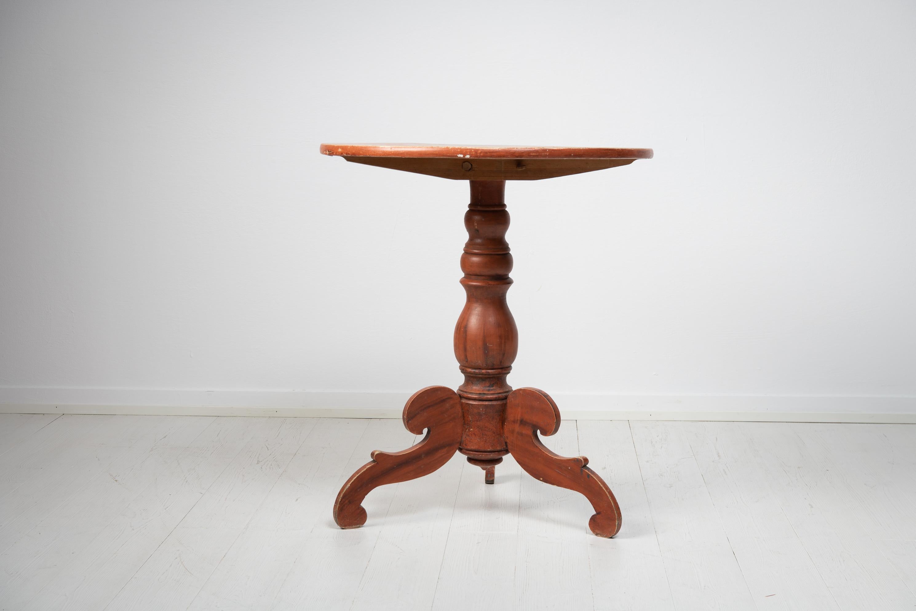Hand-Crafted Rustic Antique Genuine Round Swedish Pine Pedestal Table For Sale