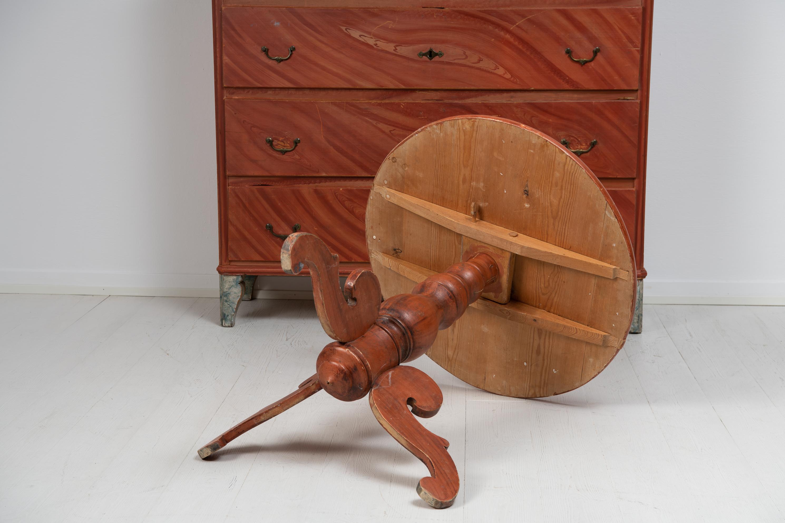 19th Century Rustic Antique Genuine Round Swedish Pine Pedestal Table For Sale