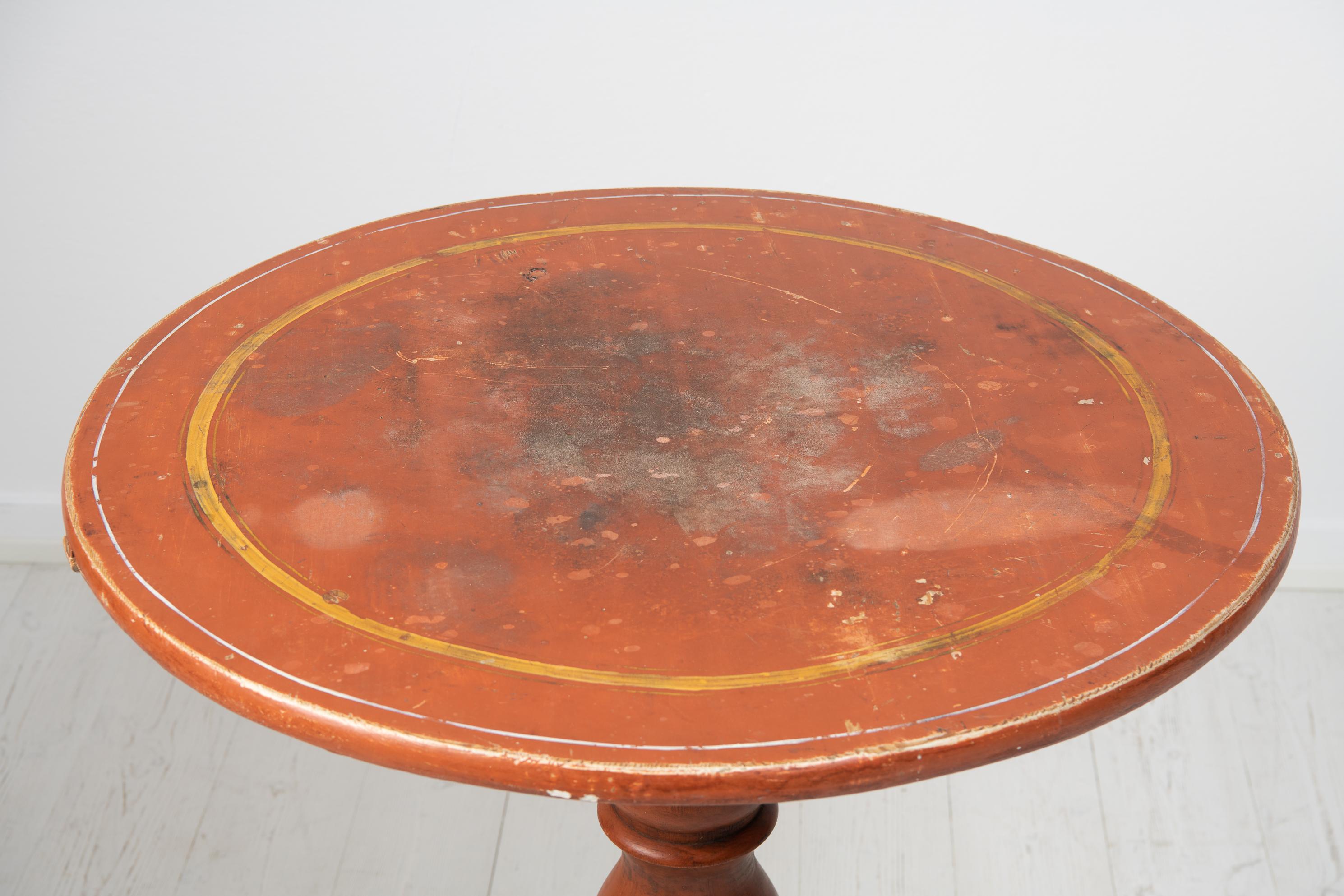 Rustic Antique Genuine Round Swedish Pine Pedestal Table For Sale 1