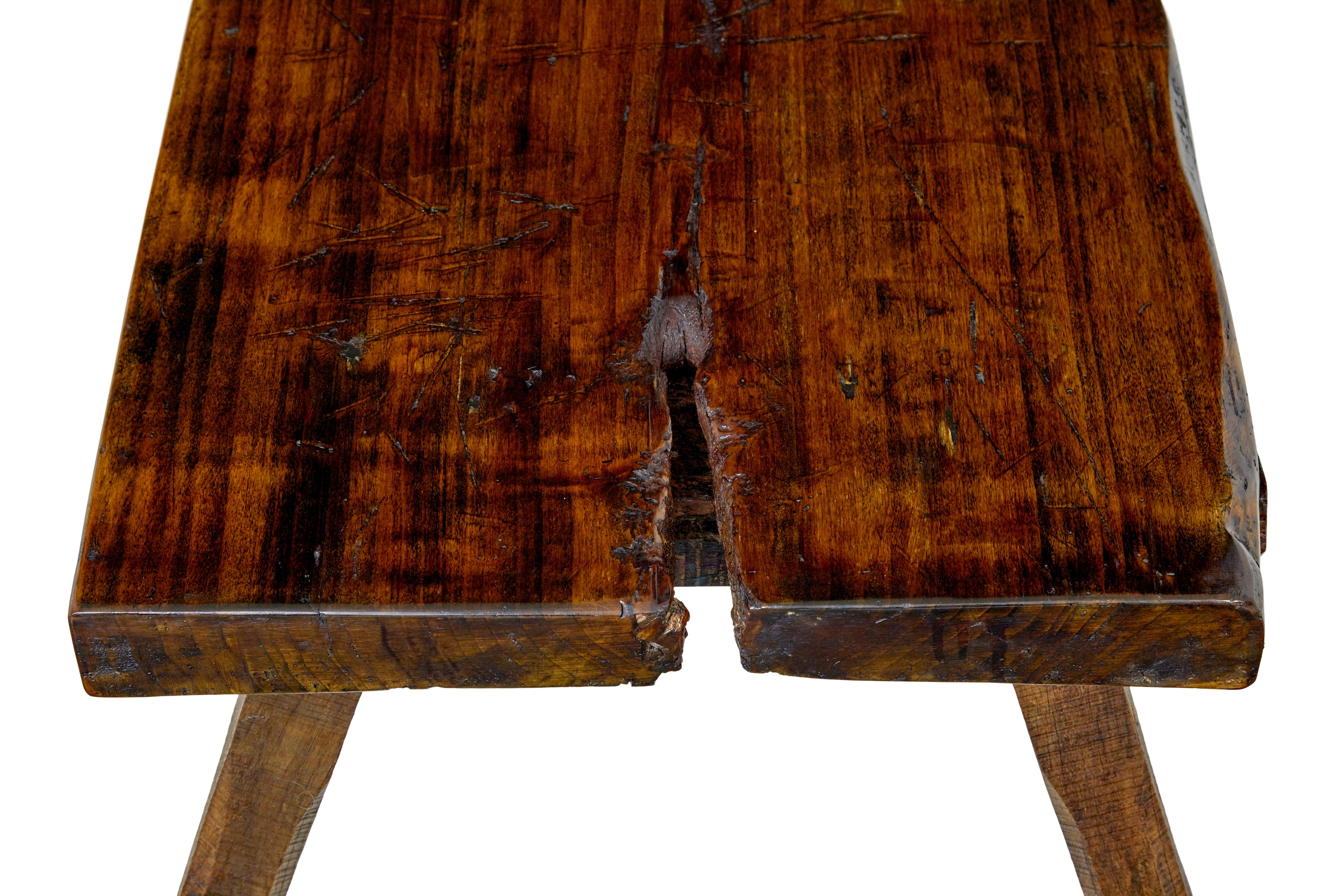 Swedish Rustic 19th century Scandinavian elm bench For Sale