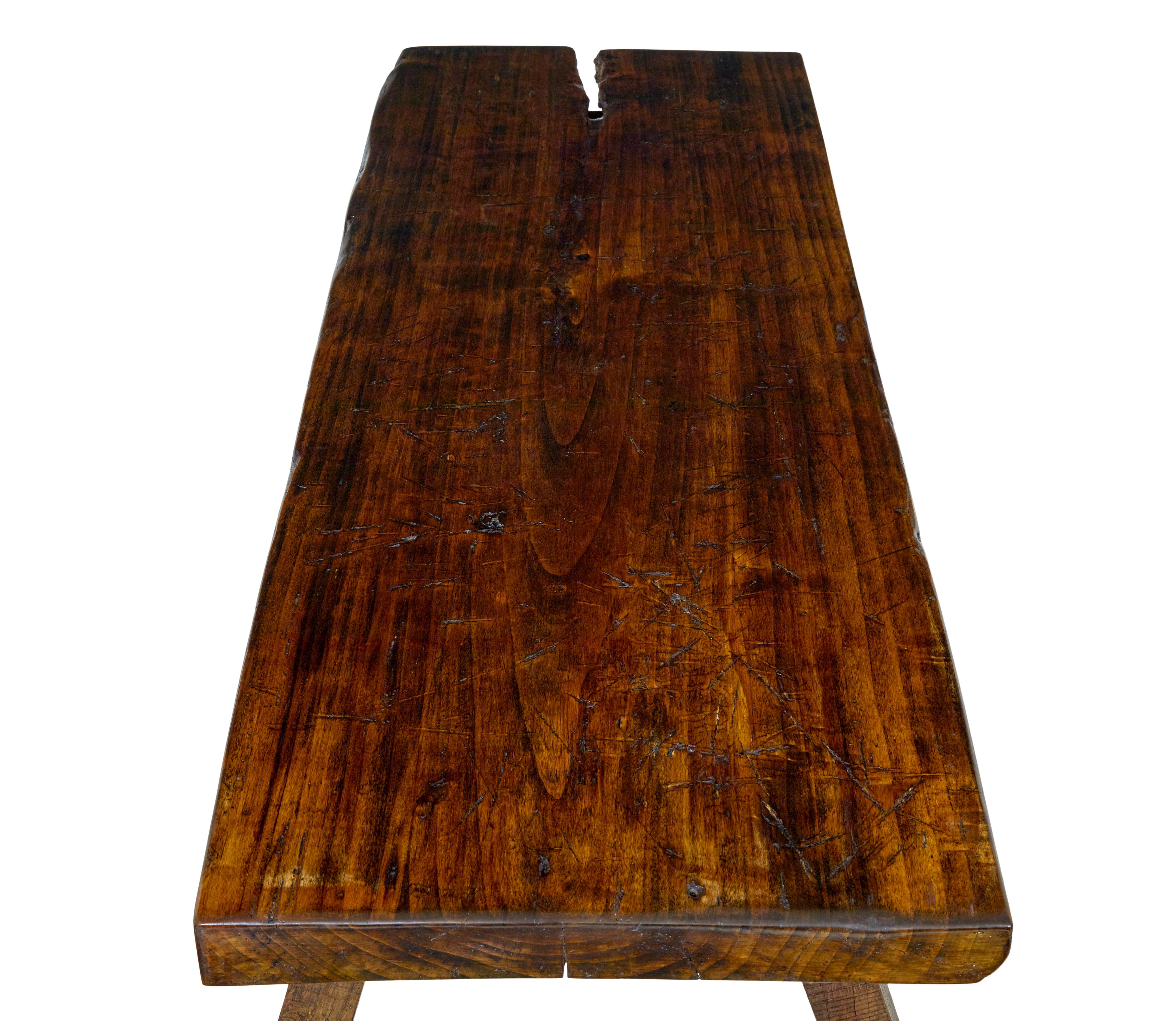 Rustic 19th century Scandinavian elm bench In Good Condition For Sale In Debenham, Suffolk