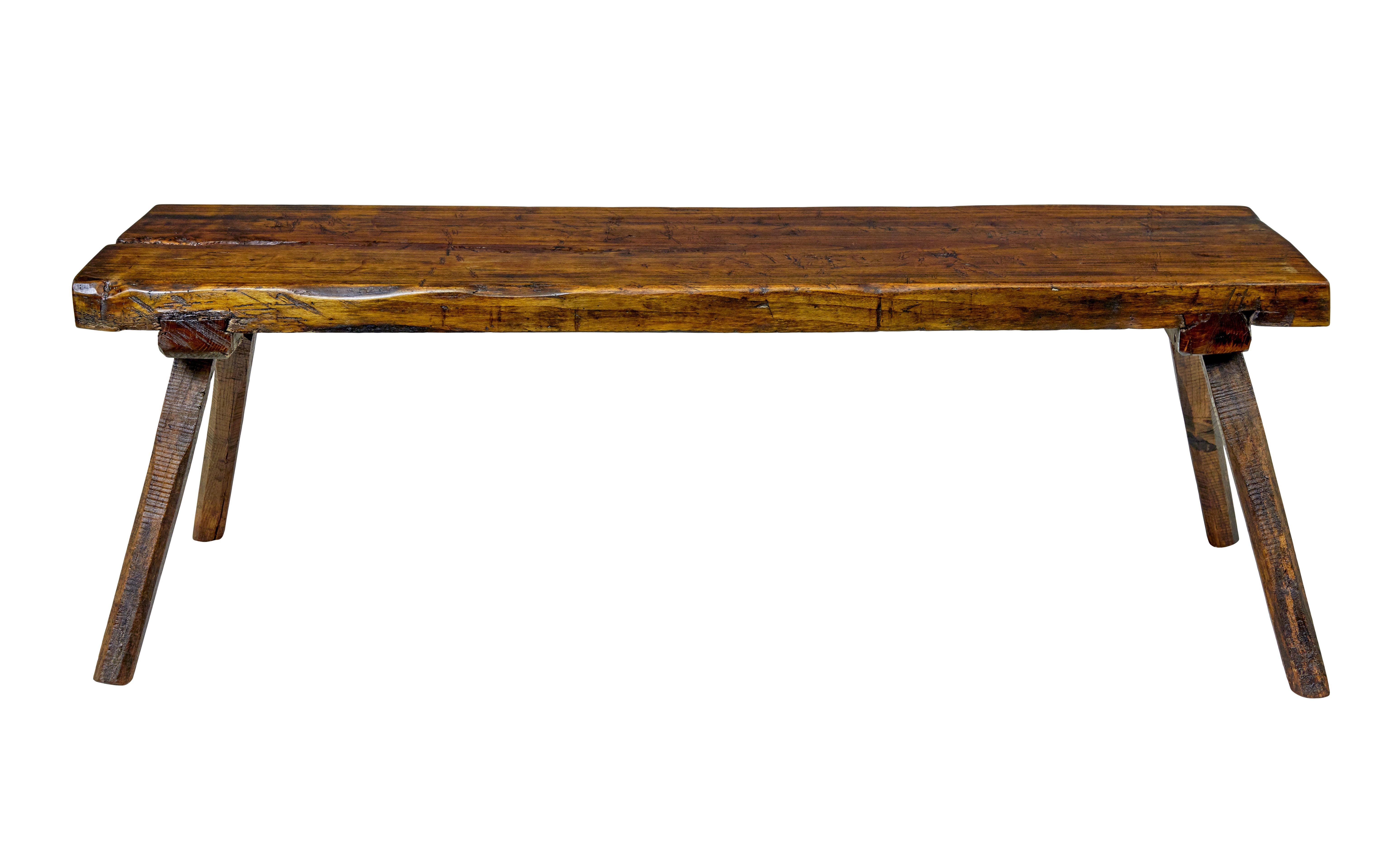 Rustic 19th century Scandinavian elm bench For Sale 1