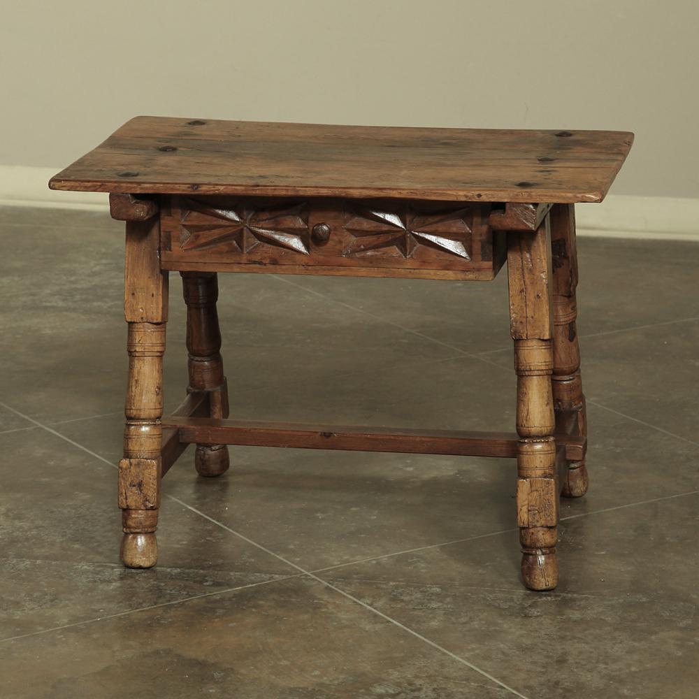 Wrought Iron Rustic 19th Century Spanish Hand Carved End Table