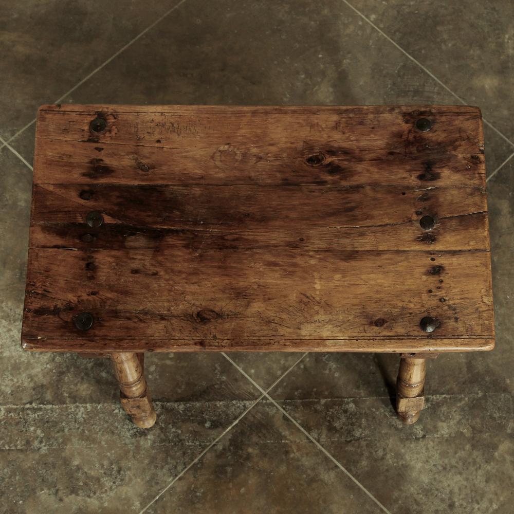 Rustic 19th Century Spanish Hand Carved End Table 1
