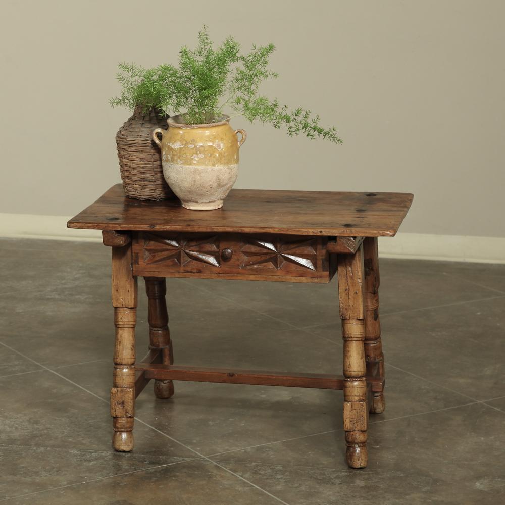 Rustic 19th Century Spanish Hand Carved End Table 2