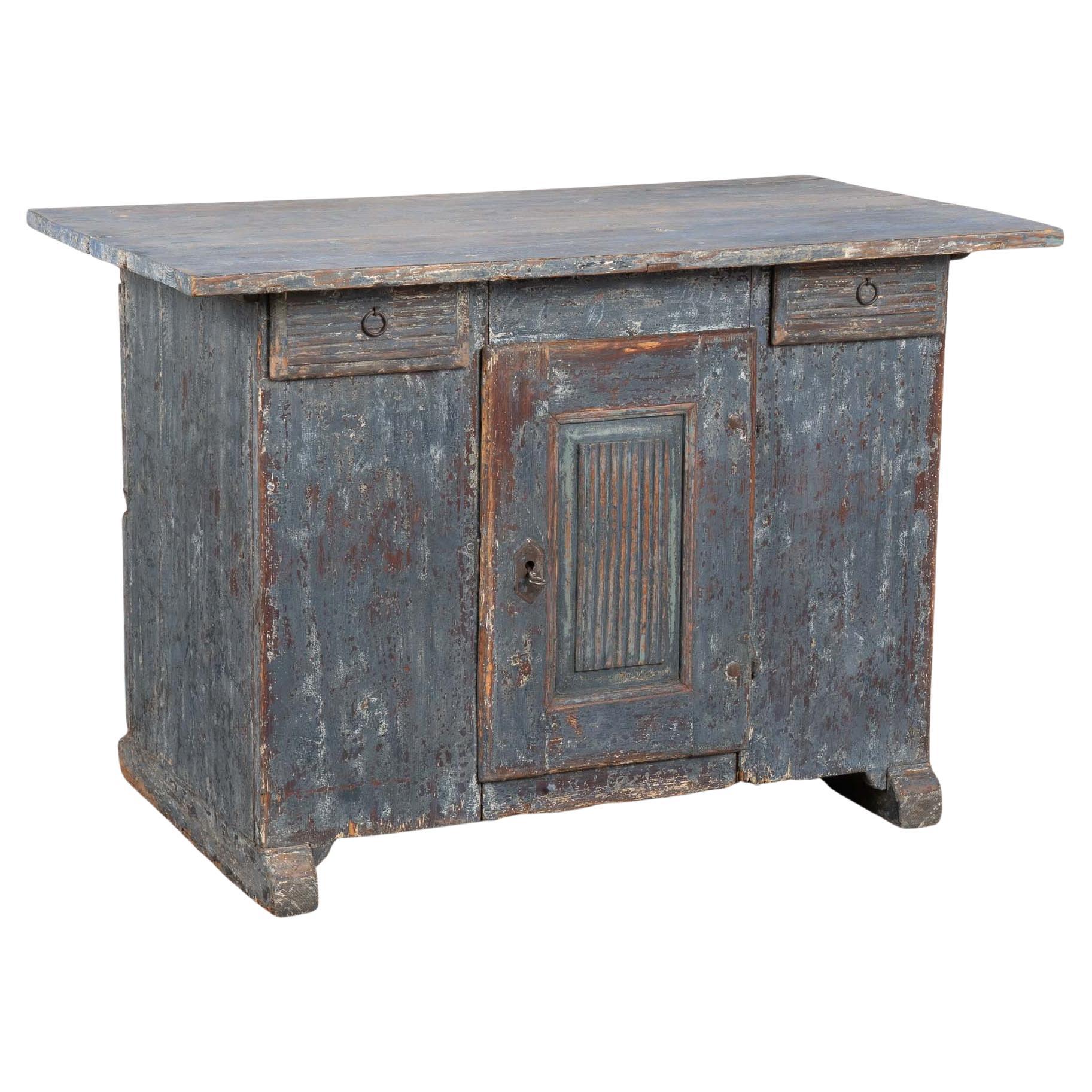 Rustic 19th Century Swedish Blue Painted Pine Cabinet Sideboard