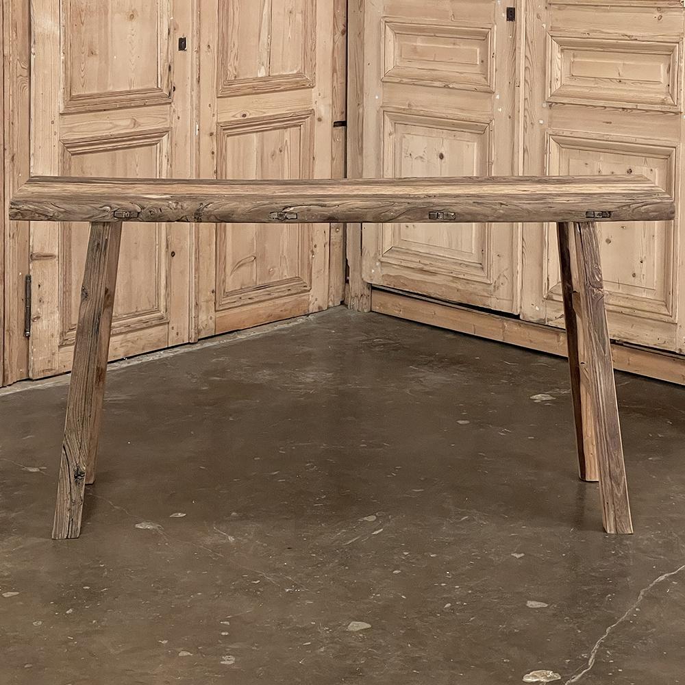 Rustic 19th Century Swedish Elm Wood Sofa Table, Console For Sale at