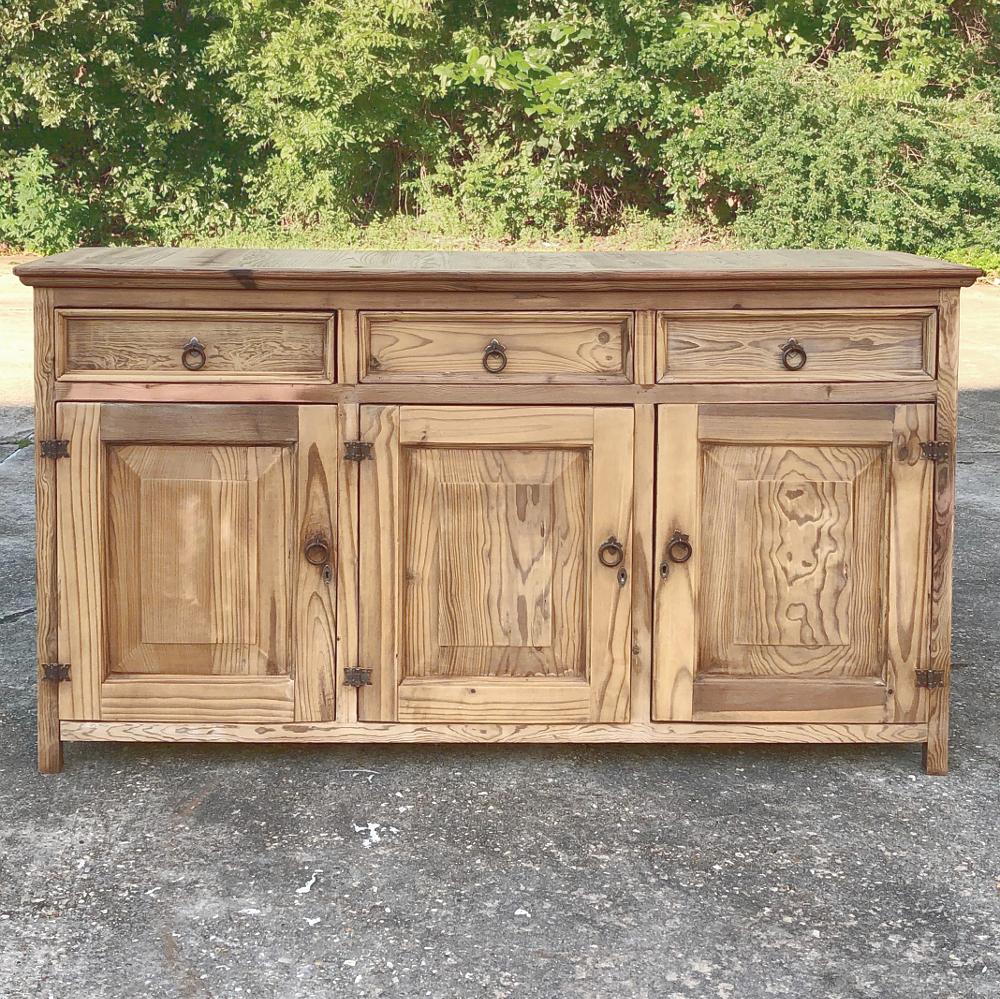 Hand-Crafted Rustic 19th Century Swedish Stripped Pine Low Buffet, Credenza