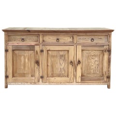 Rustic 19th Century Swedish Stripped Pine Low Buffet, Credenza