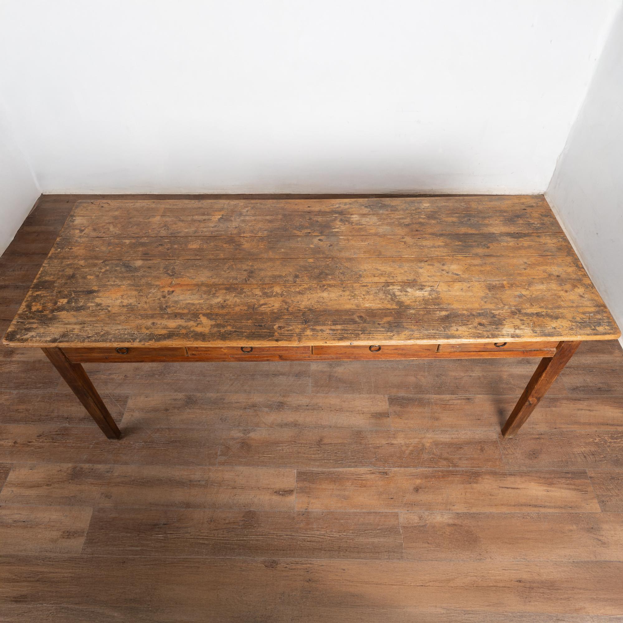 Pine Rustic 19th Century Swedish Work Table Console with Four Drawers For Sale
