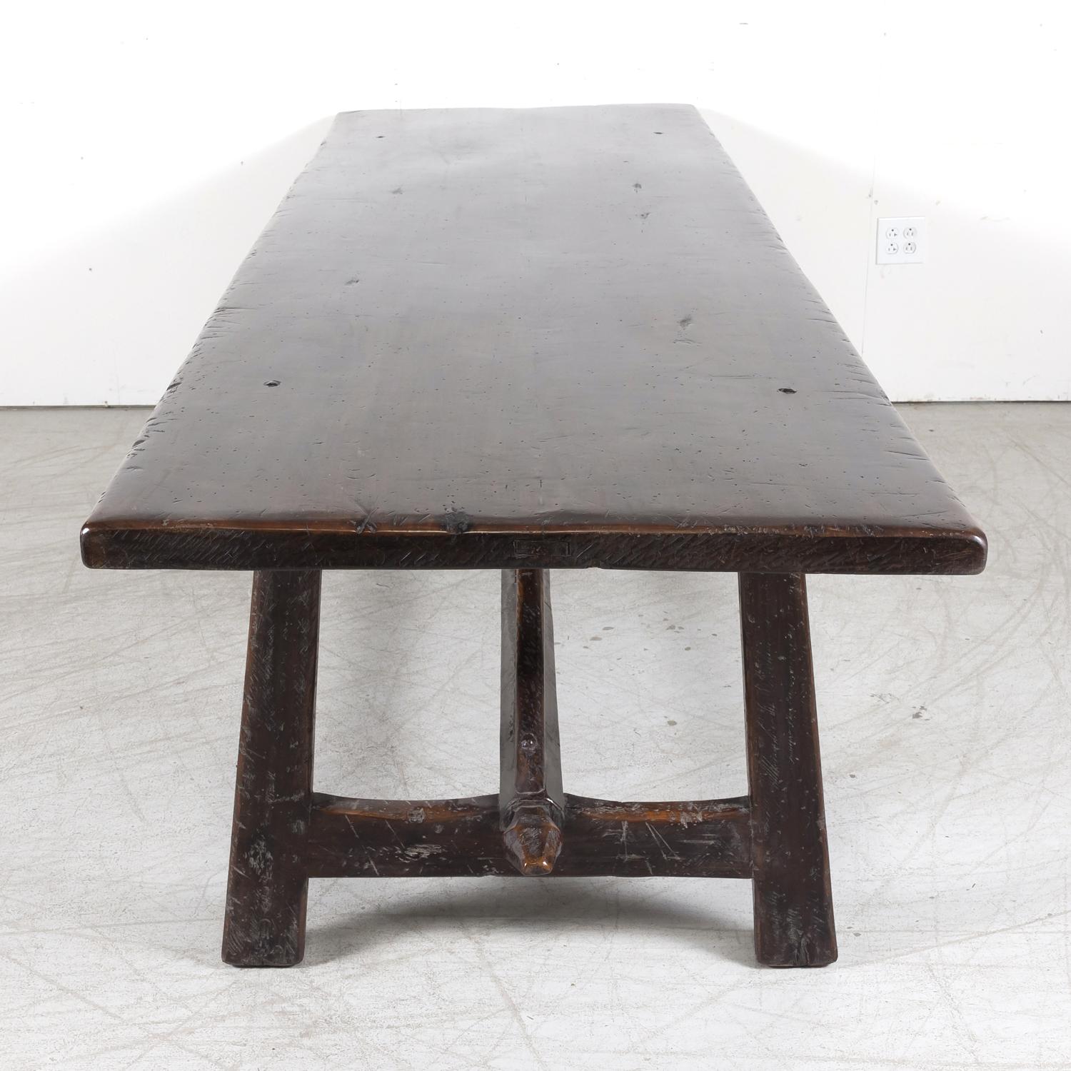 Rustic 19th Century Walnut Spanish Refectory or Monastery Trestle Dining Table 8