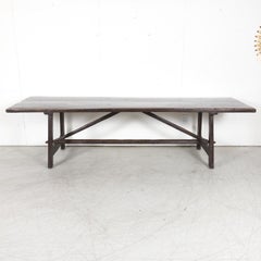Rustic 19th Century Walnut Spanish Refectory or Monastery Trestle Dining Table
