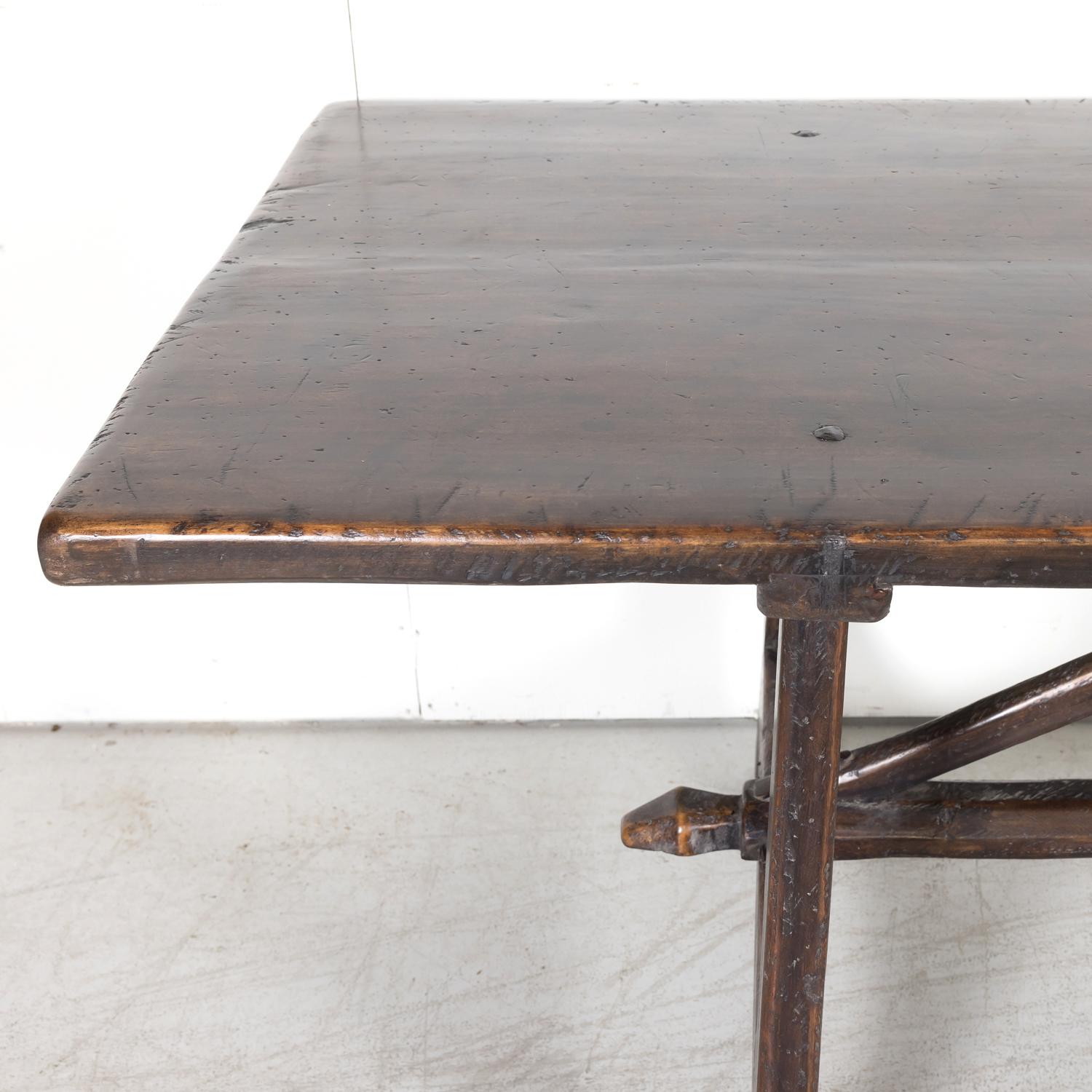 Late 19th Century Rustic 19th Century Walnut Spanish Refectory or Monastery Trestle Dining Table