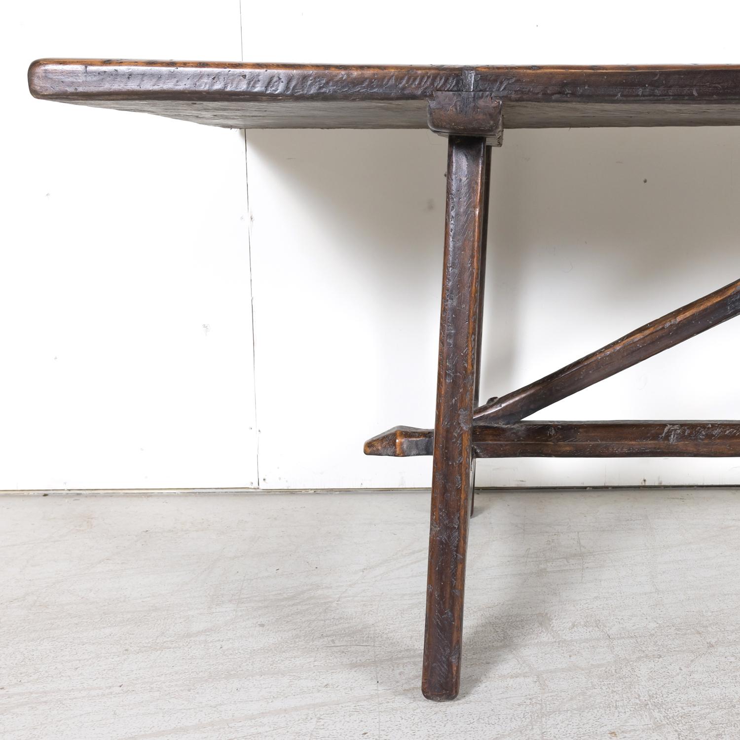 Rustic 19th Century Walnut Spanish Refectory or Monastery Trestle Dining Table 3