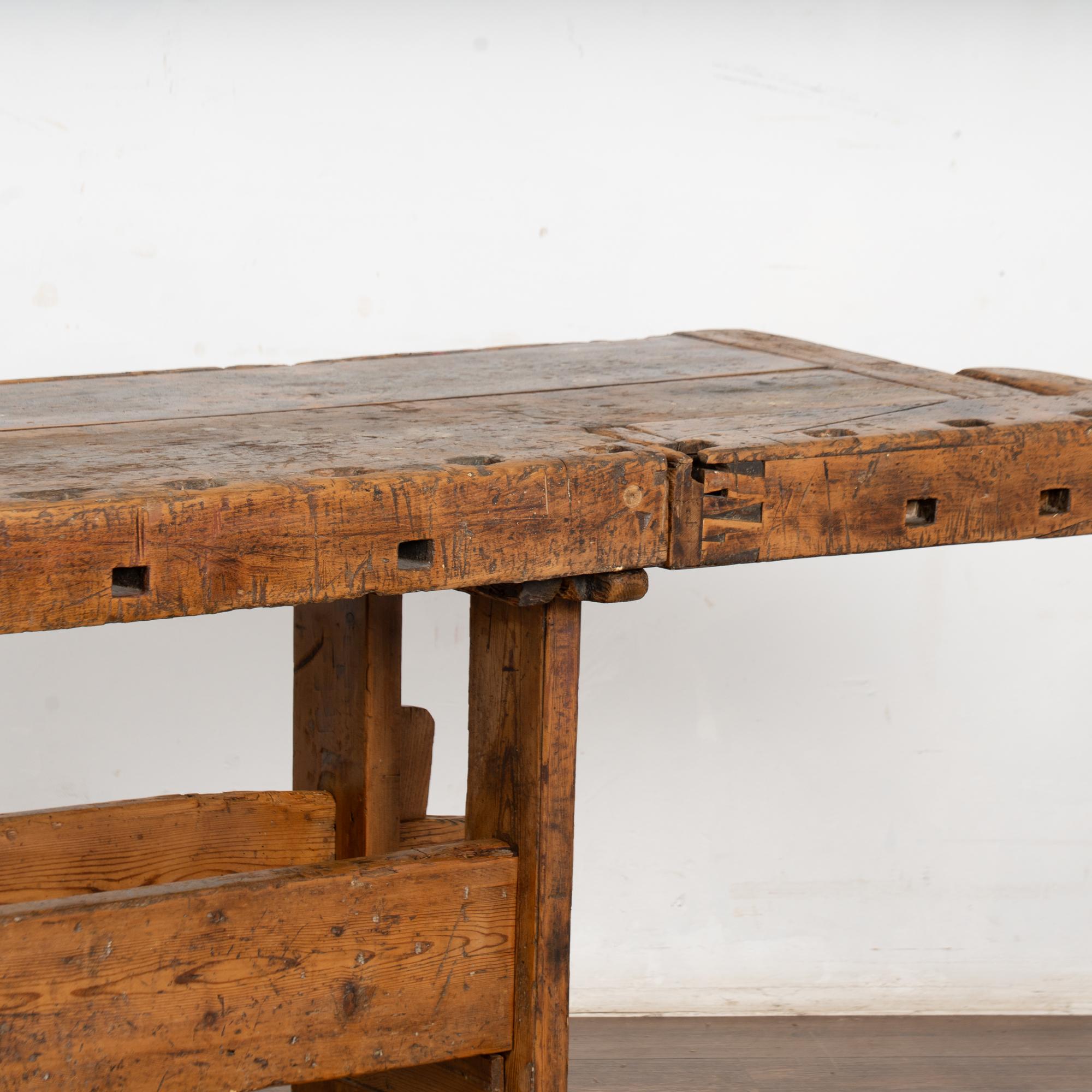 Rustic 20th Century Carpenter's Workbench Console Table For Sale 7