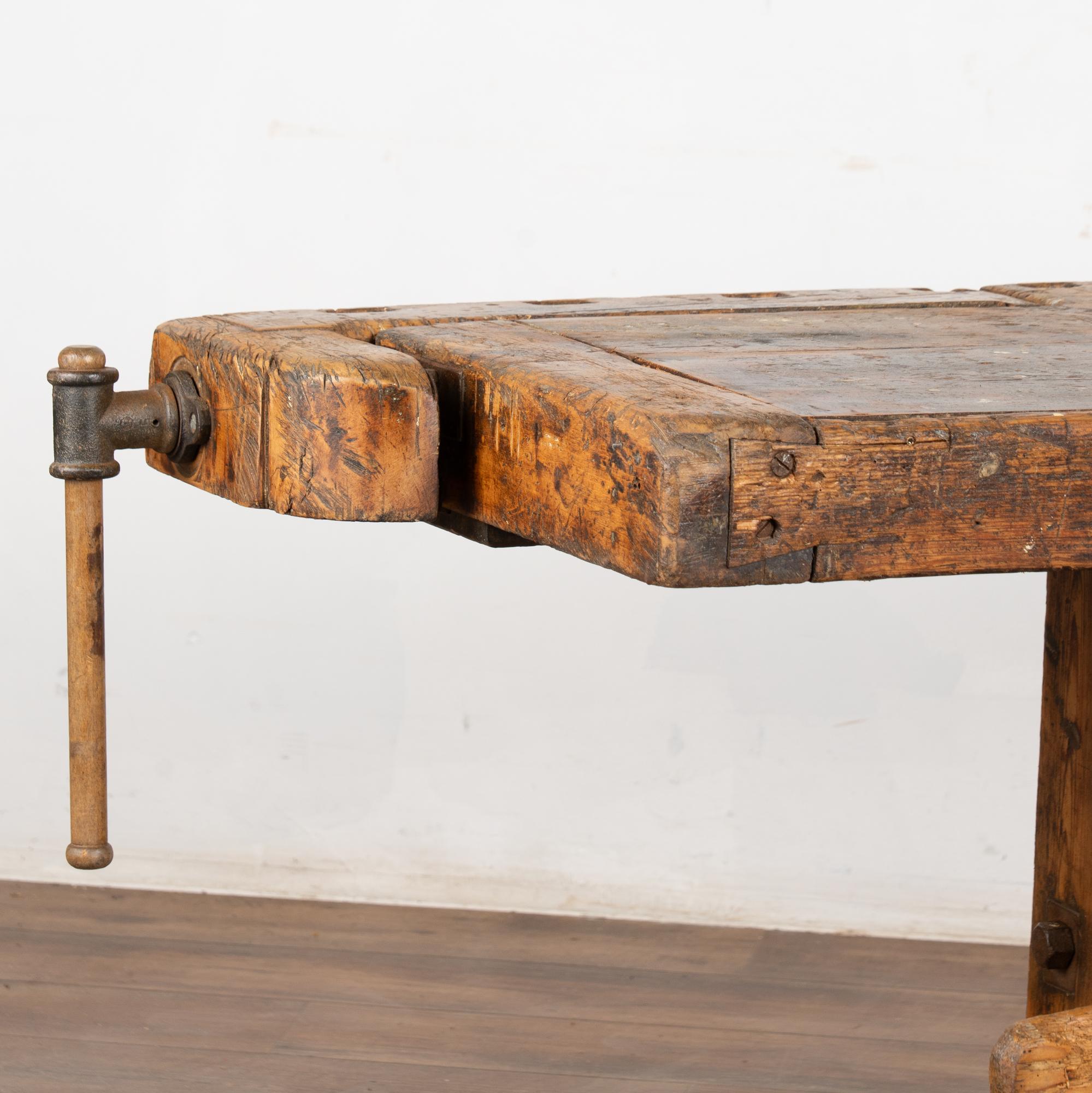 Rustic 20th Century Carpenter's Workbench Console Table For Sale 8