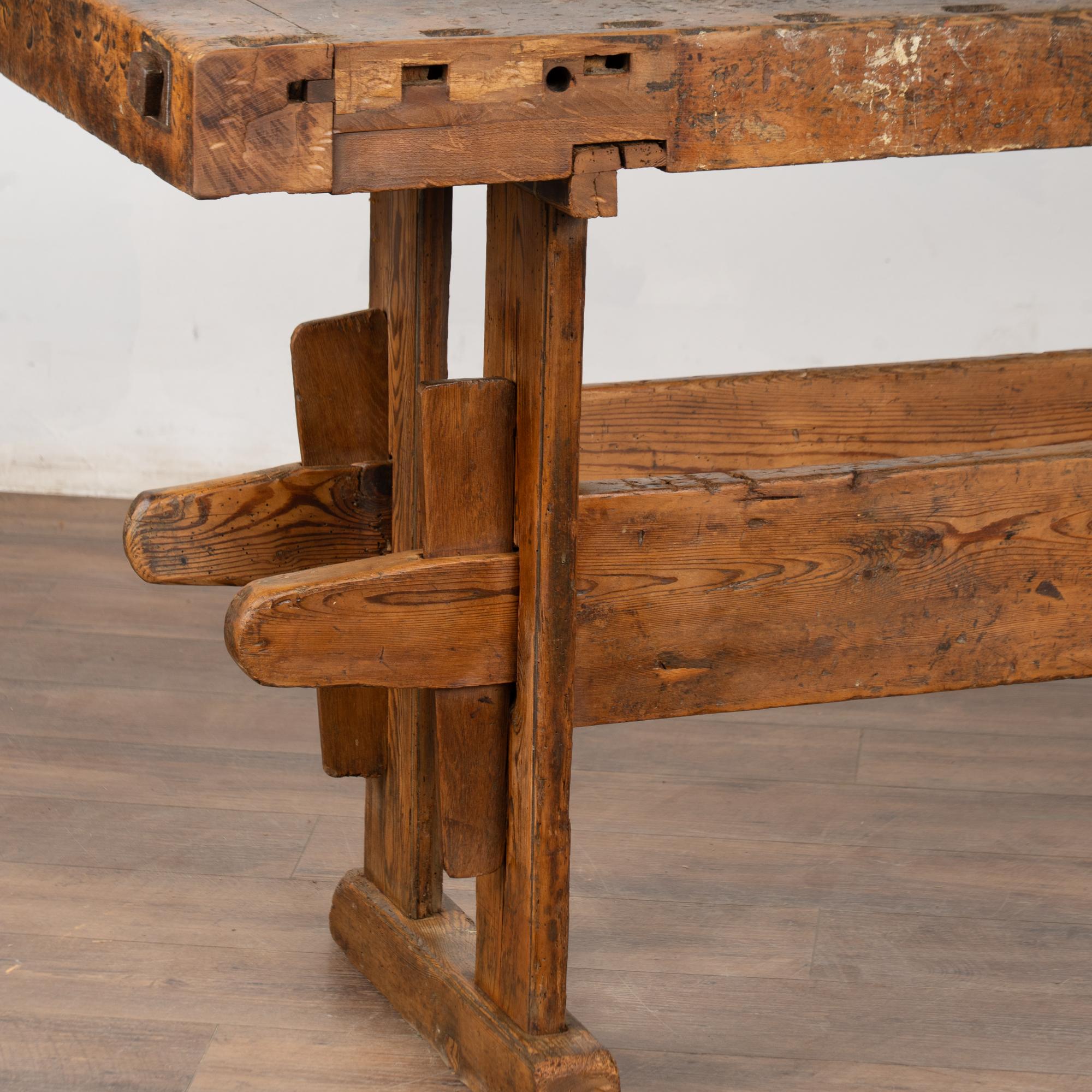 Rustic 20th Century Carpenter's Workbench Console Table For Sale 9