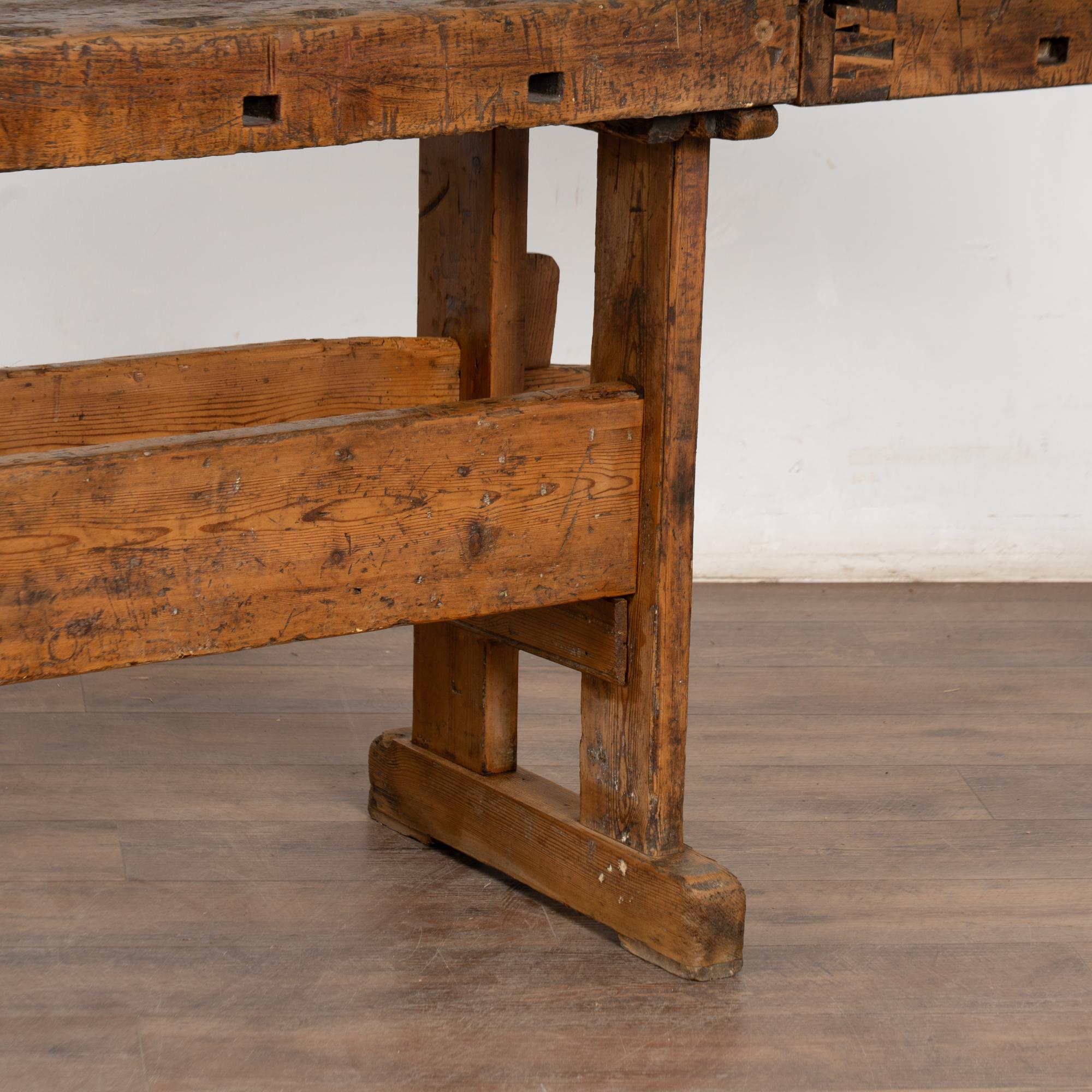 Rustic 20th Century Carpenter's Workbench Console Table For Sale 11