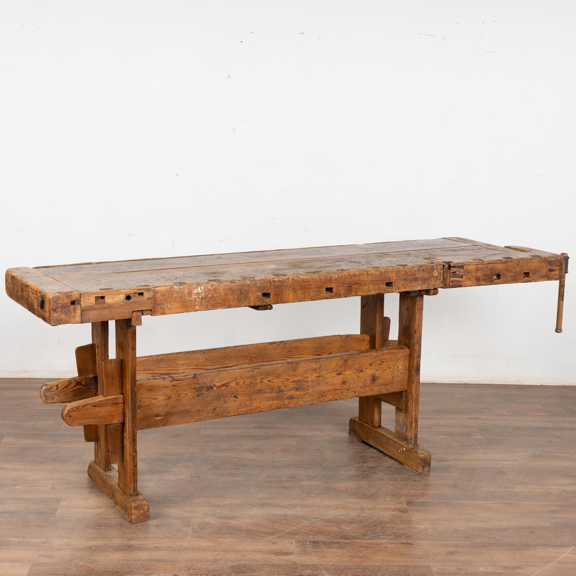 Rustic 20th Century Carpenter's Workbench Console Table For Sale 13