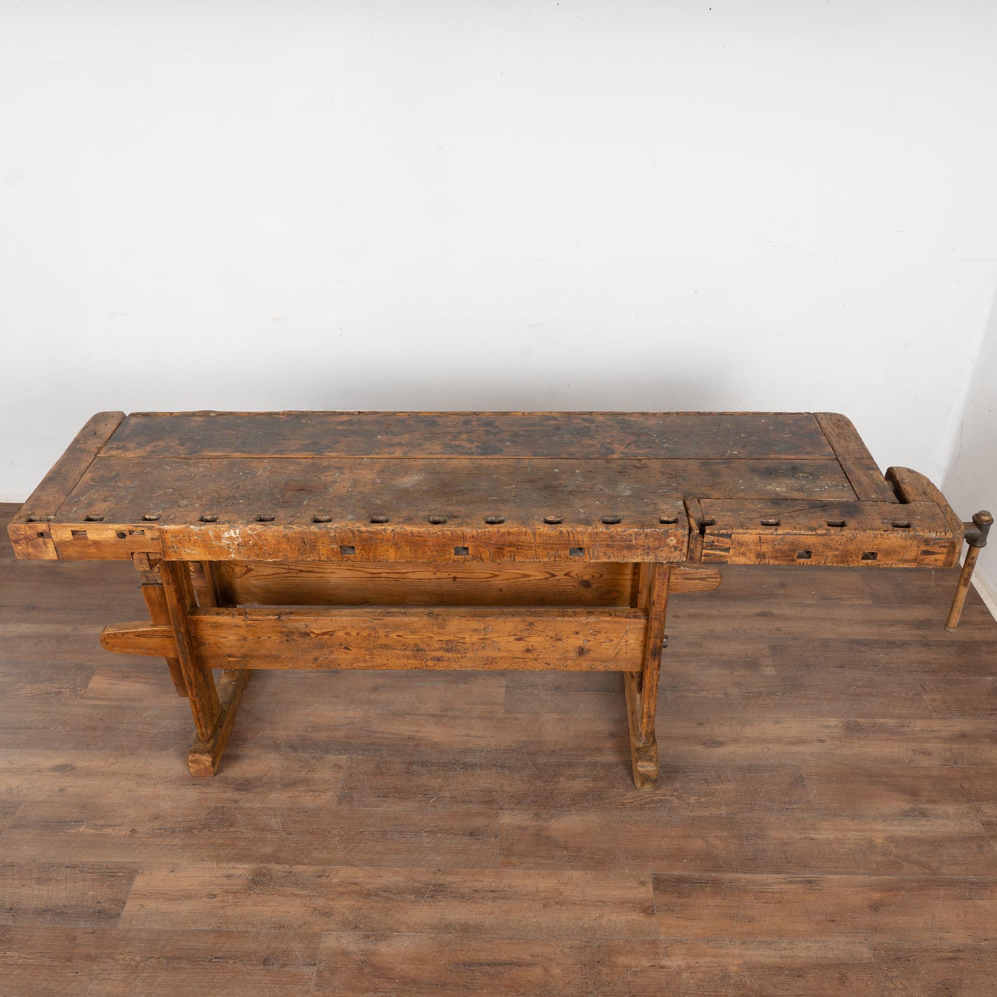 Rustic 20th Century Carpenter's Workbench Console Table In Good Condition For Sale In Round Top, TX