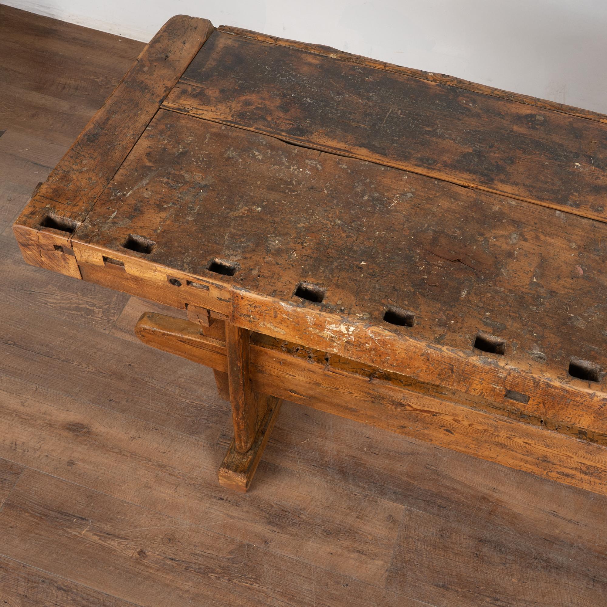Wood Rustic 20th Century Carpenter's Workbench Console Table For Sale