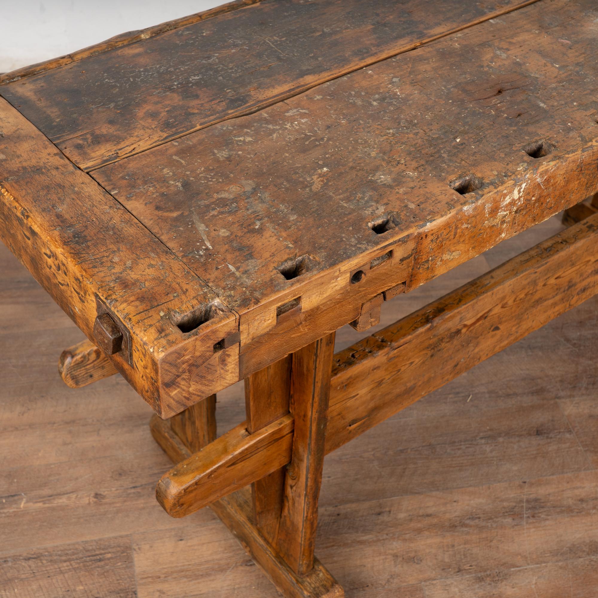 Rustic 20th Century Carpenter's Workbench Console Table For Sale 1