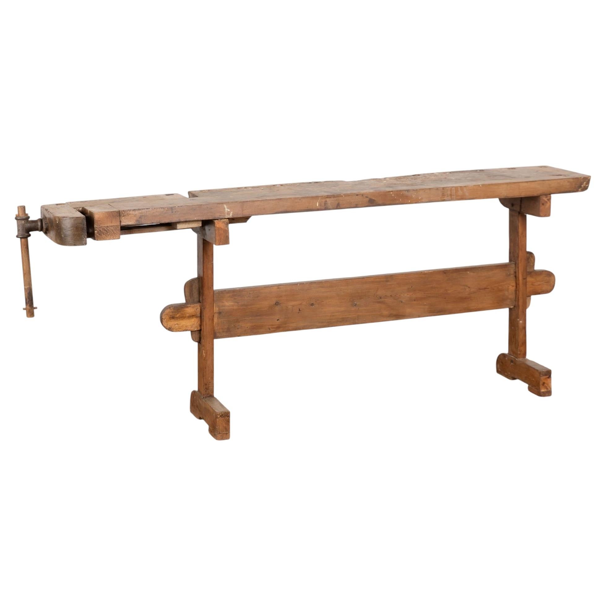 Rustic 20th Century Narrow Workbench Console Table For Sale