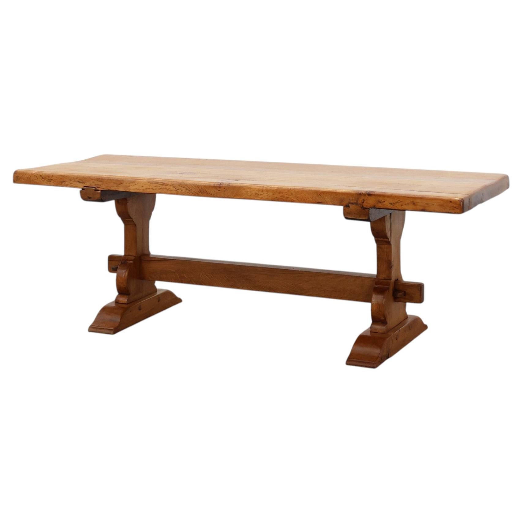 Rustic 20th century solid oak dinner table, France