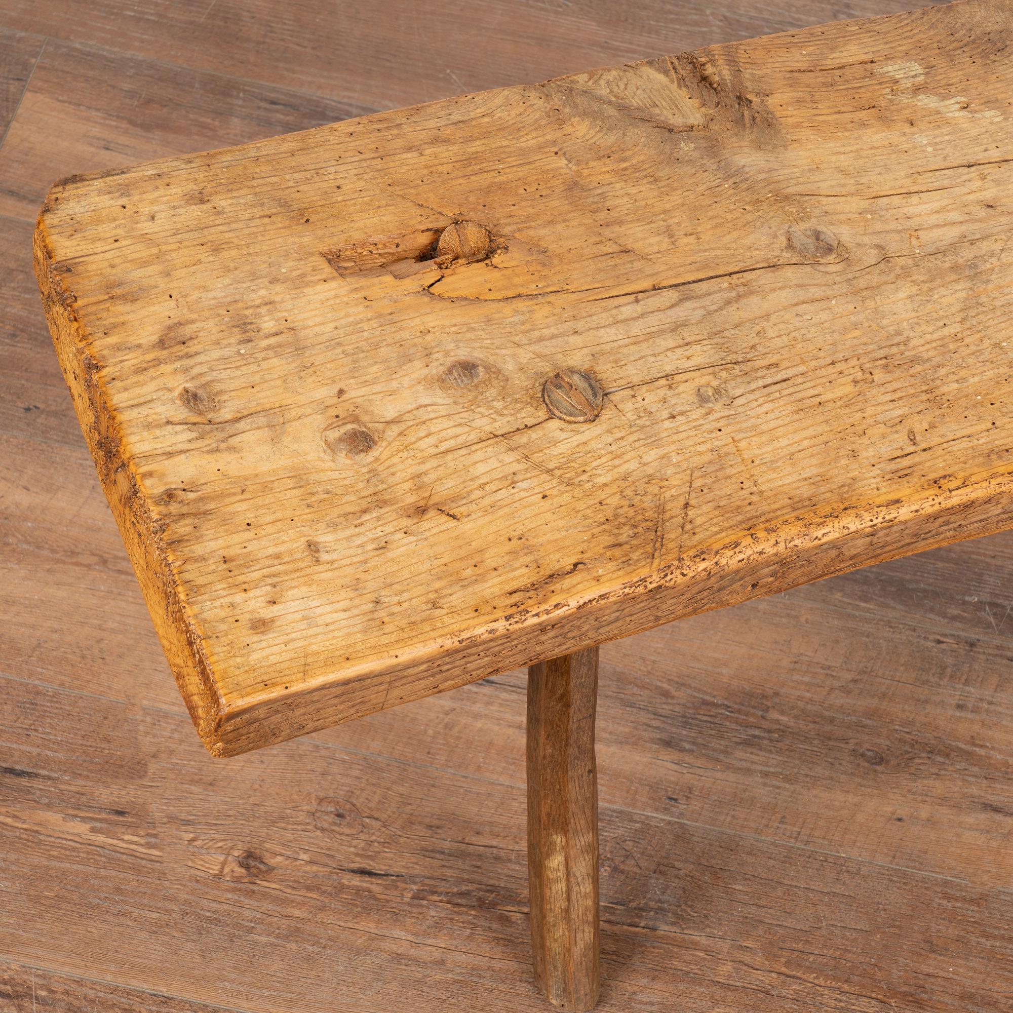 Rustic 6' Long Peg Leg Narrow Bench, Hungary circa 1890 In Good Condition In Round Top, TX