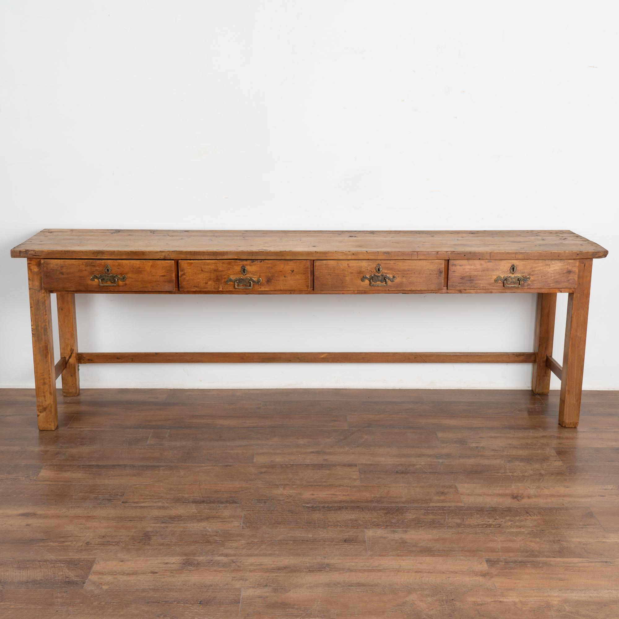 Rustic 8' Long Console Table Work Table With Drawers, Hungary circa 1900-20 In Good Condition In Round Top, TX