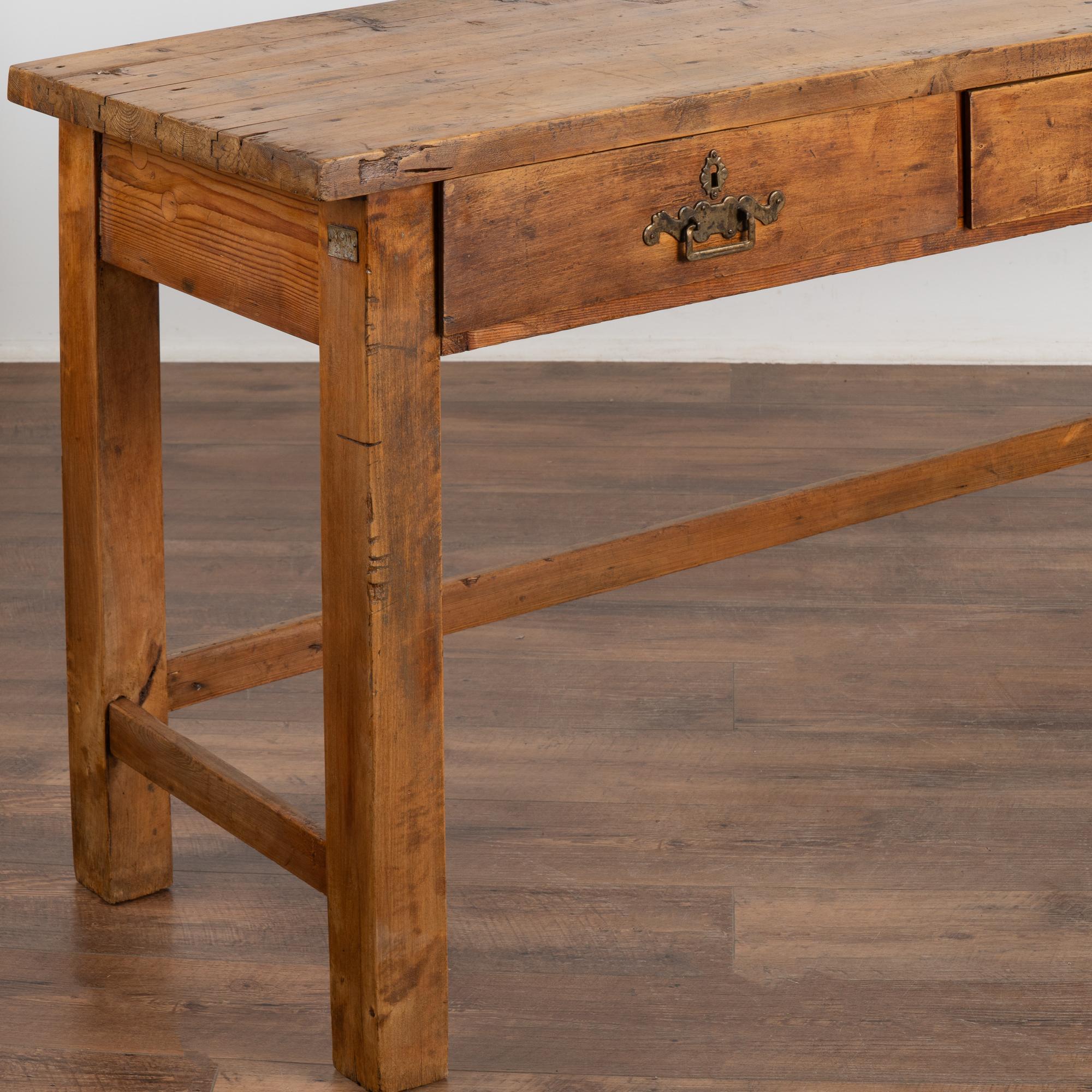 Pine Rustic 8' Long Console Table Work Table With Drawers, Hungary circa 1900-20