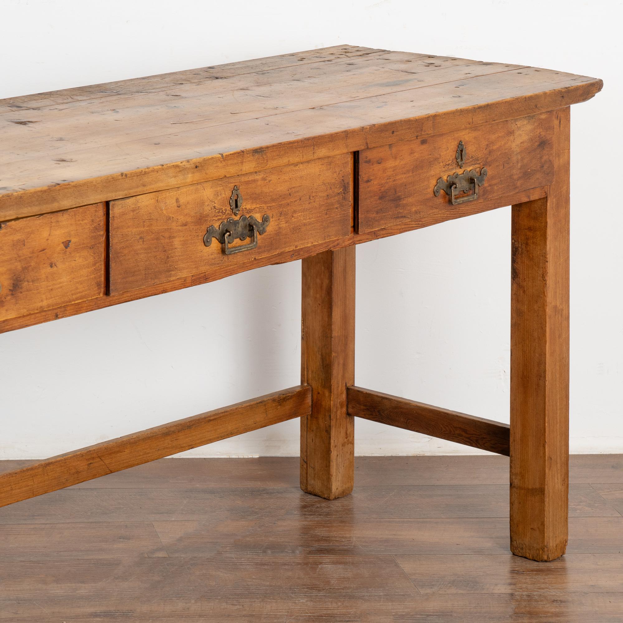 Rustic 8' Long Console Table Work Table With Drawers, Hungary circa 1900-20 1