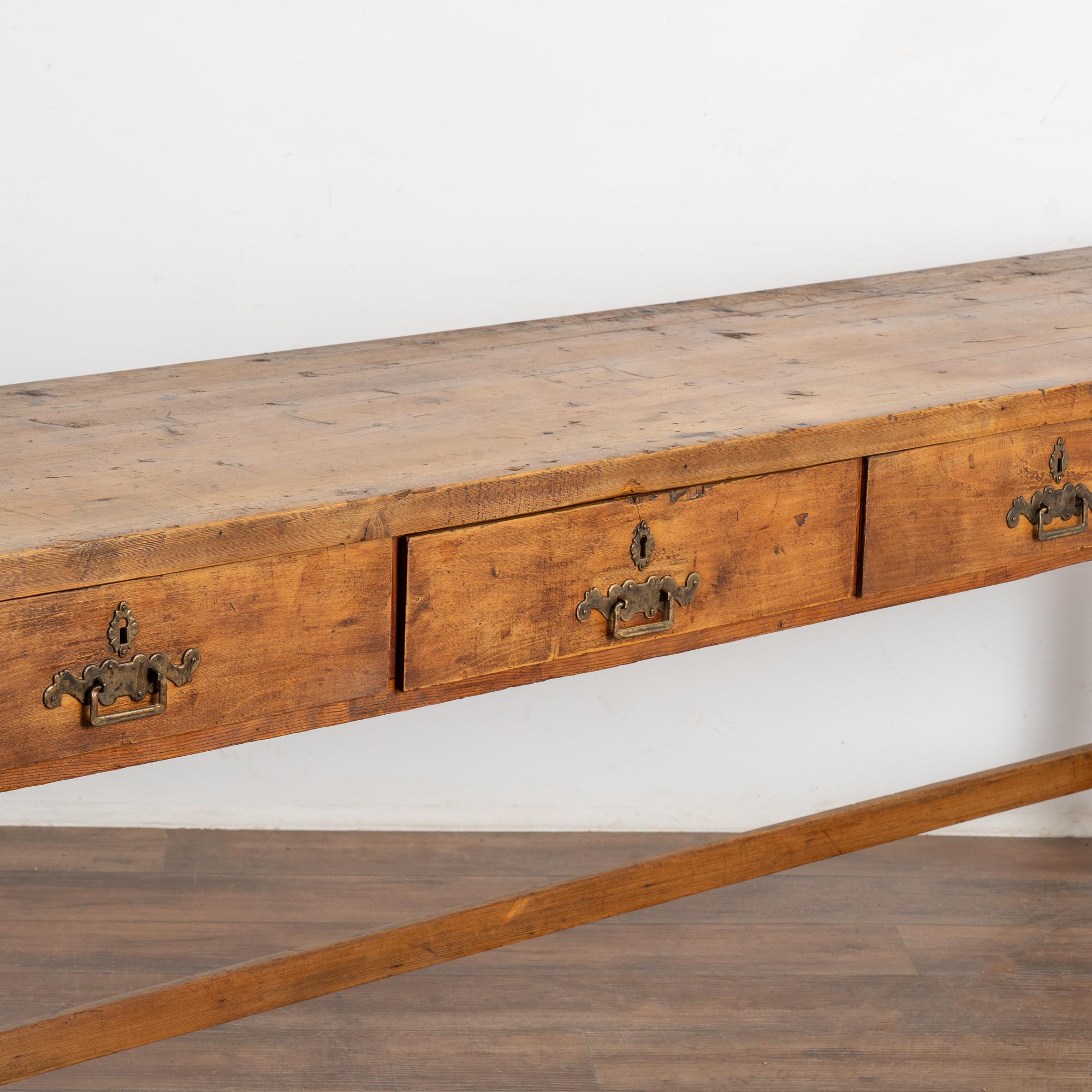 Rustic 8' Long Console Table Work Table With Drawers, Hungary circa 1900-20 2