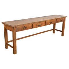 Rustic 8' Long Console Table Work Table With Drawers, Hungary circa 1900-20