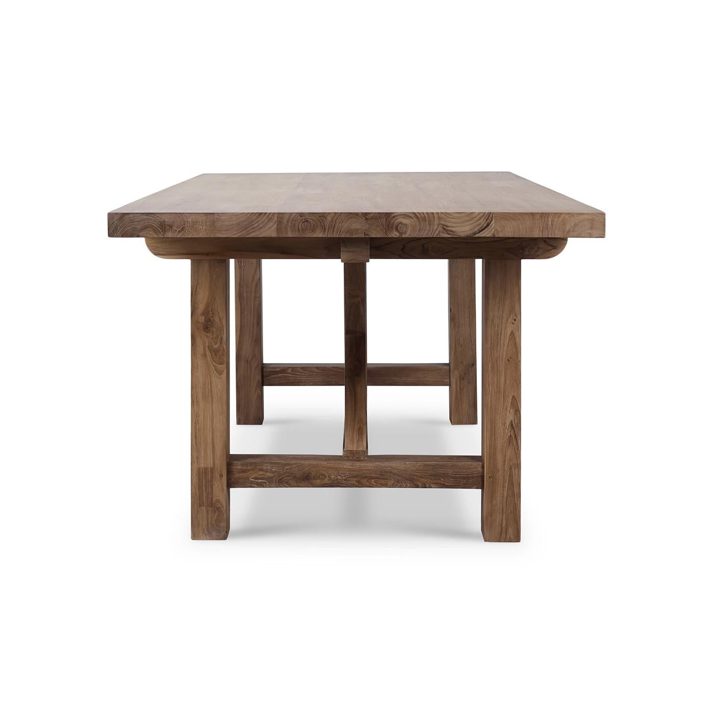 Teck Table de salle à manger rustique en teck récupéré de 84 pouces en vente