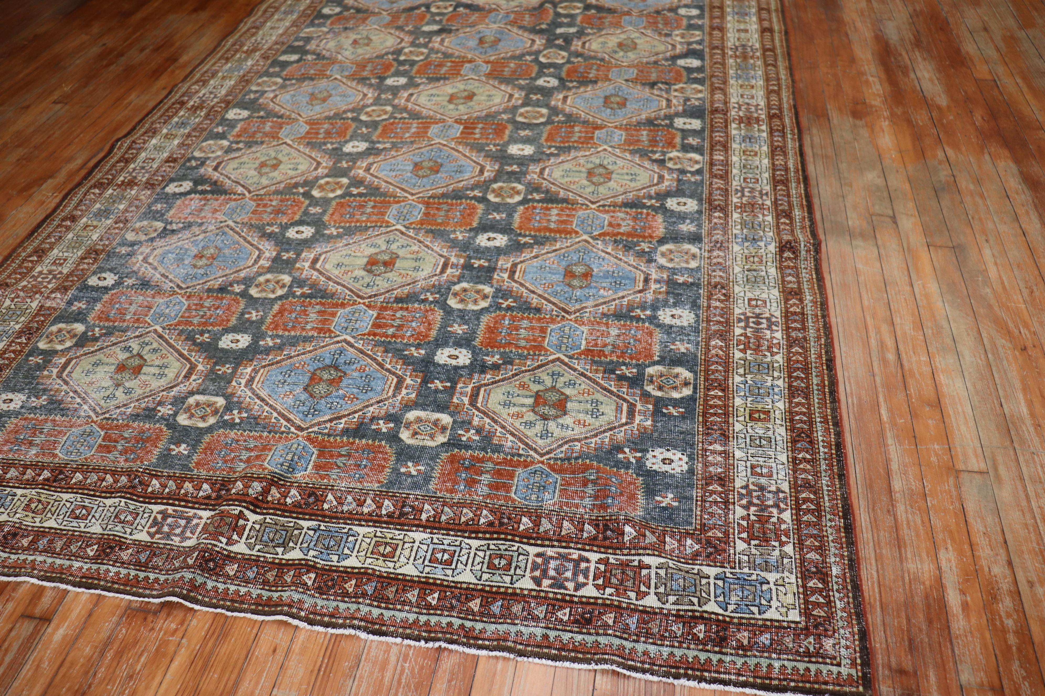 Hand-Knotted Rustic Accent Size Worn Caucasian Tribal Rug