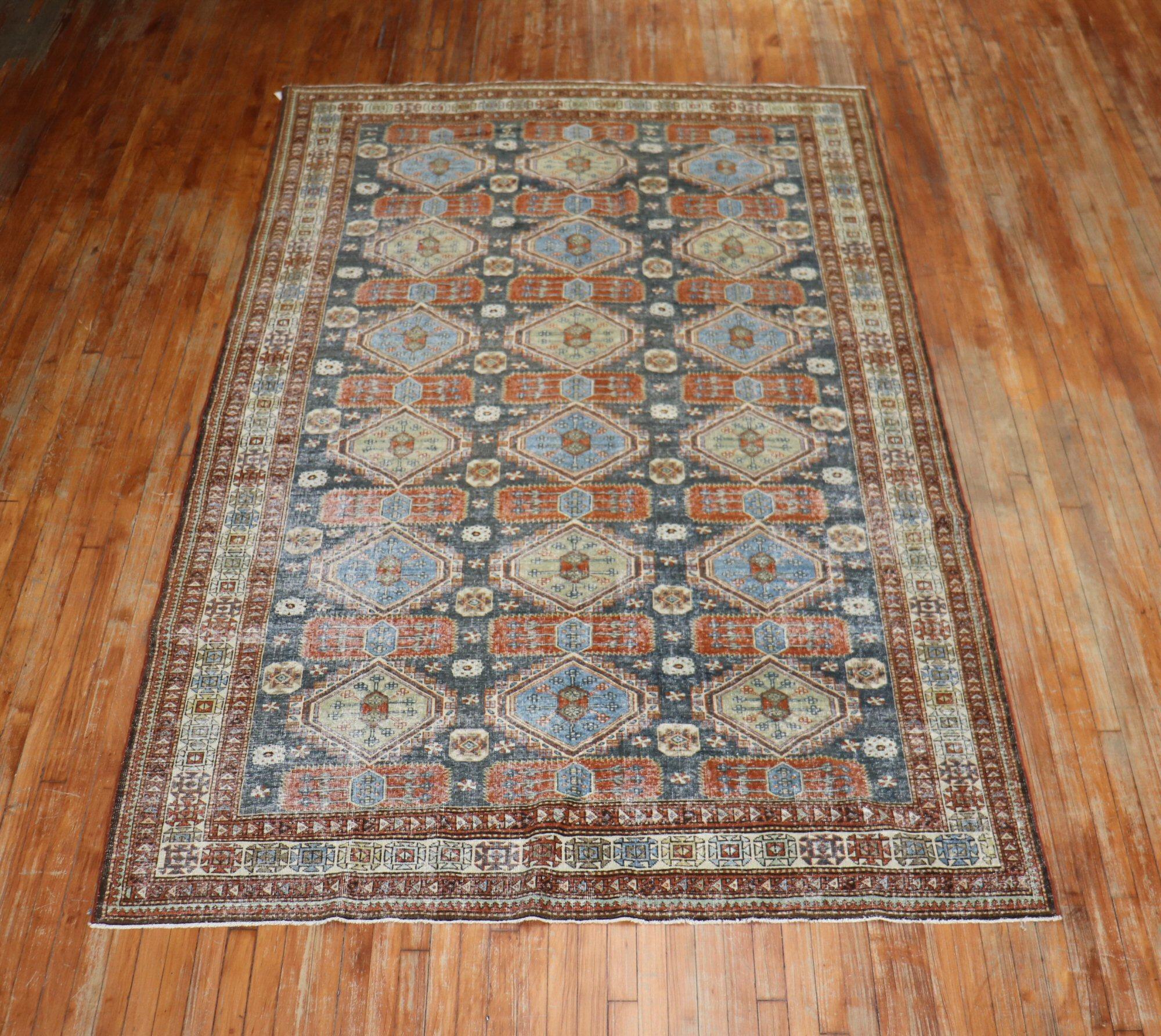 Rustic Accent Size Worn Caucasian Tribal Rug In Fair Condition In New York, NY