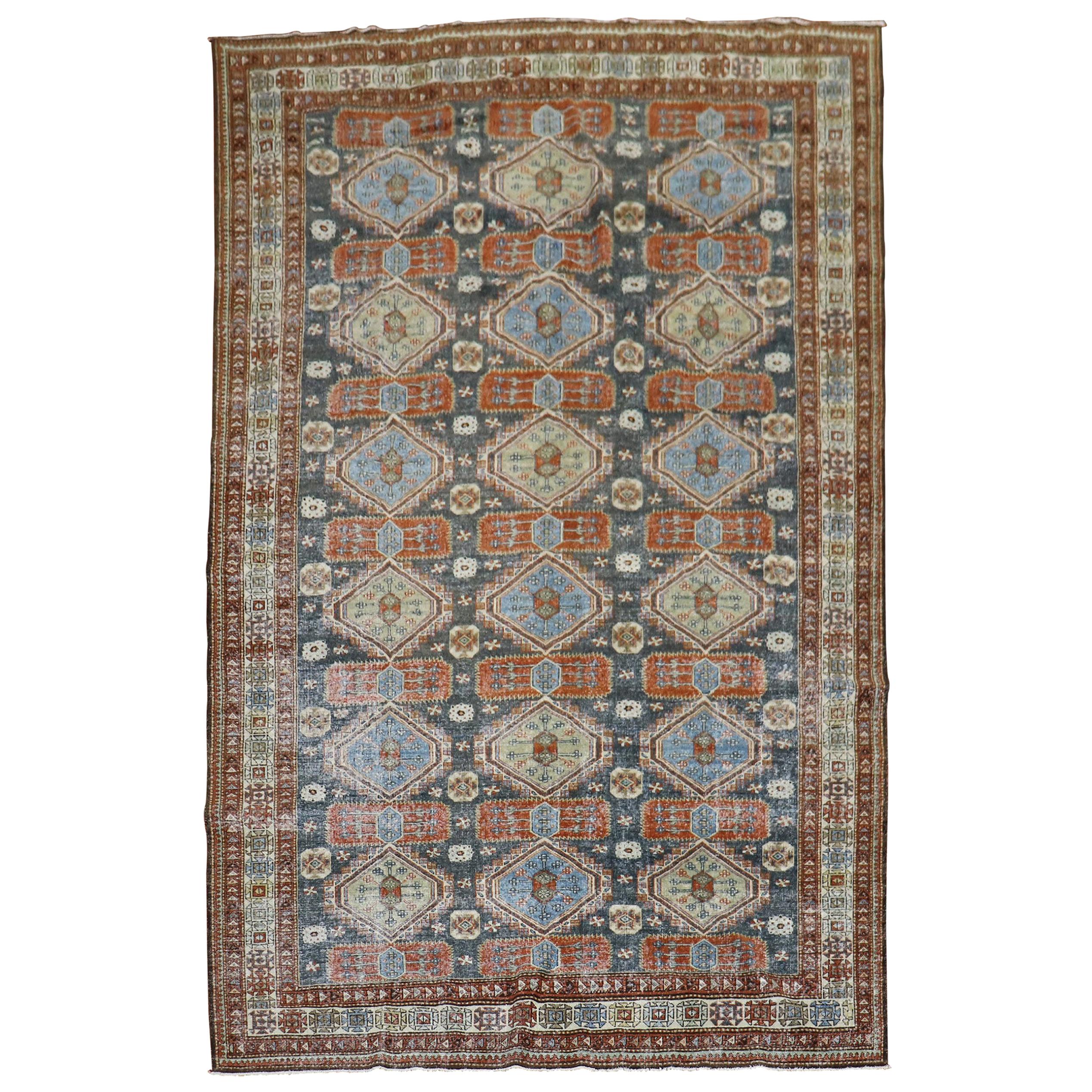 Rustic Accent Size Worn Caucasian Tribal Rug