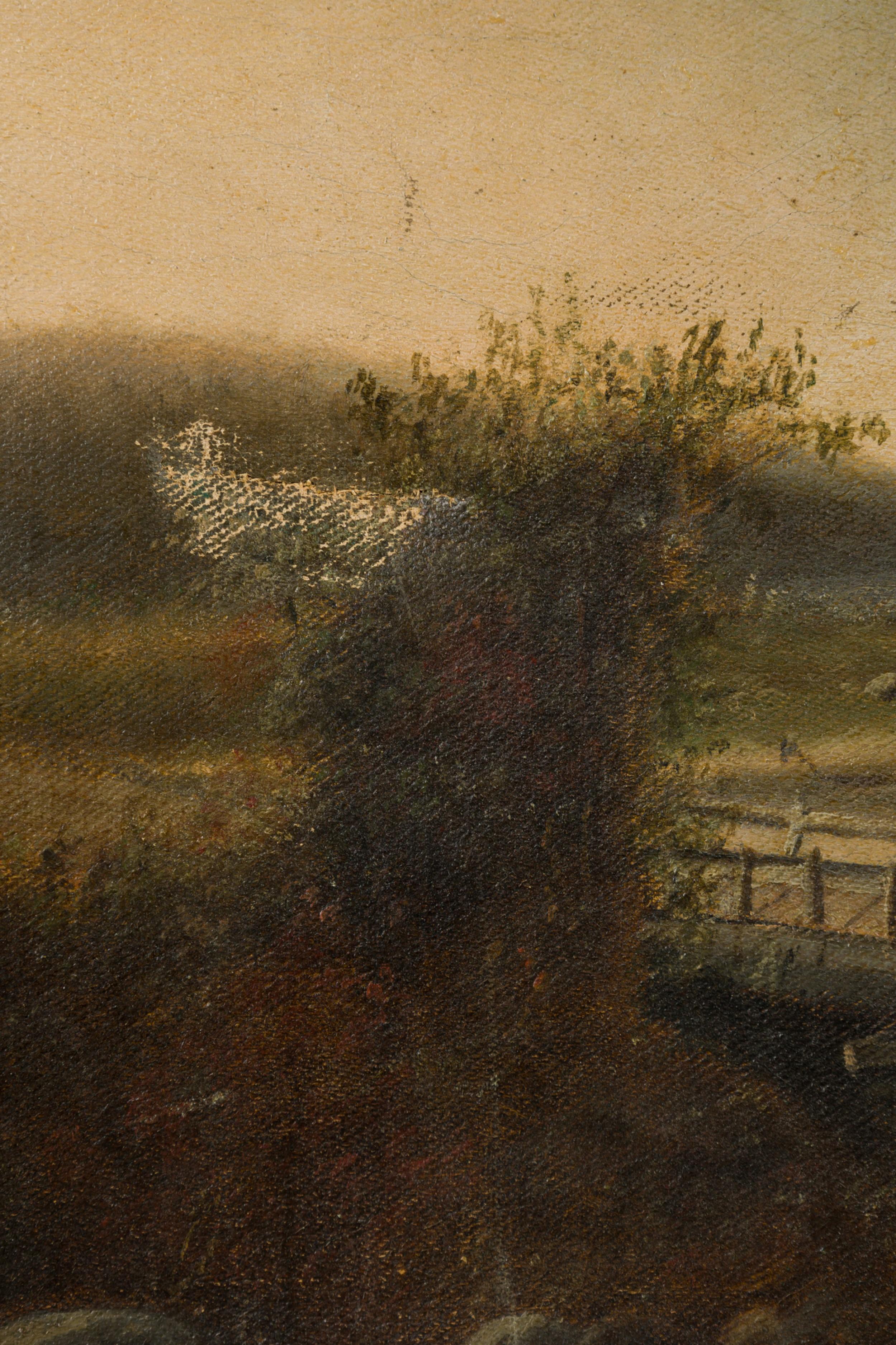 Peint à la main Peinture à l'huile rustique d'un paysage des Adirondacks dans un cadre en bois taillé en vente