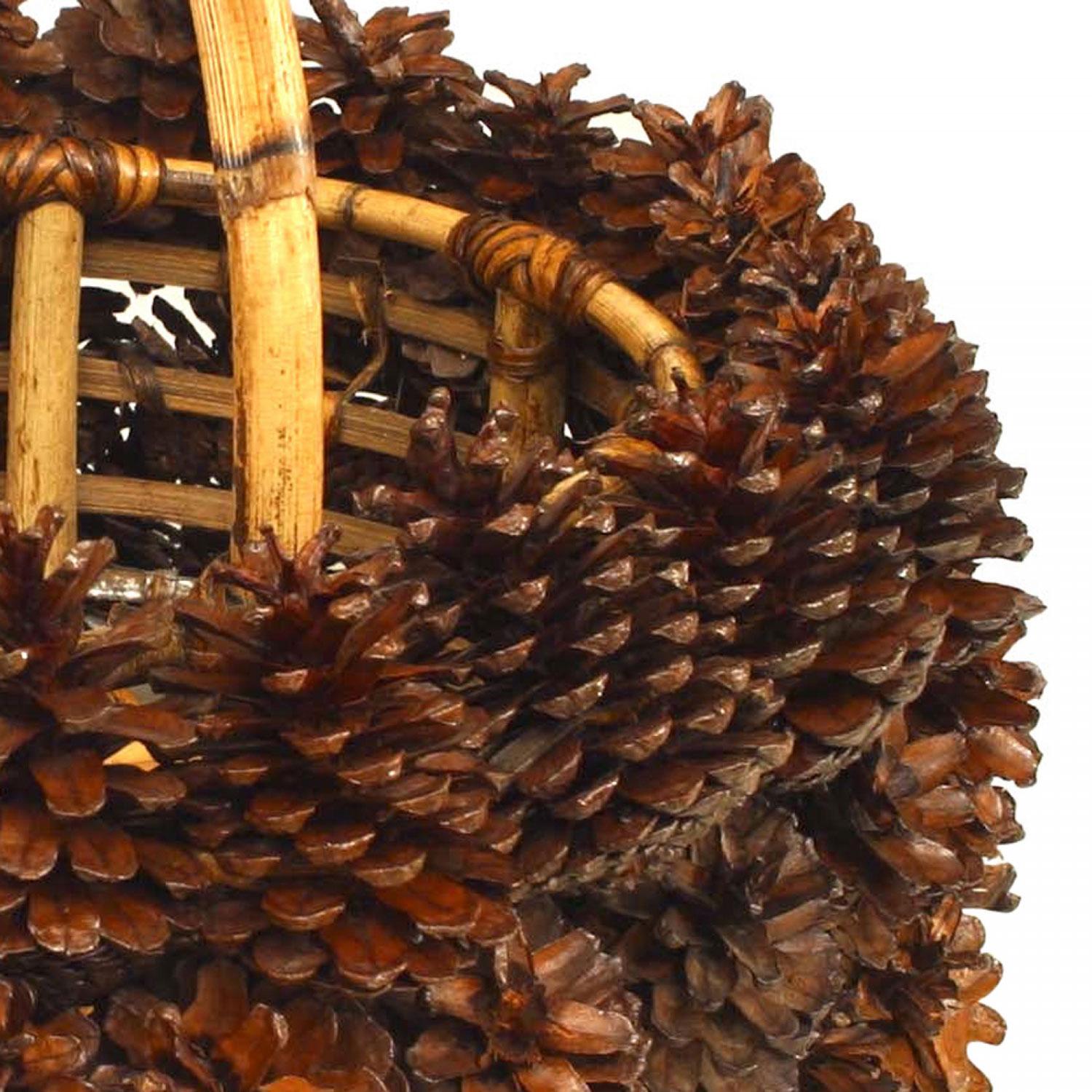 Rustic Adirondack Pine Cone Basket In Good Condition For Sale In Queens, NY