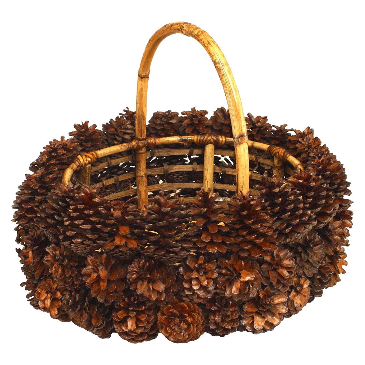 Rustic Adirondack Pine Cone Basket For Sale
