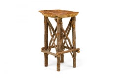 Rustic Adirondack Scalloped Petrified Wood and Branch Base Side / End Table