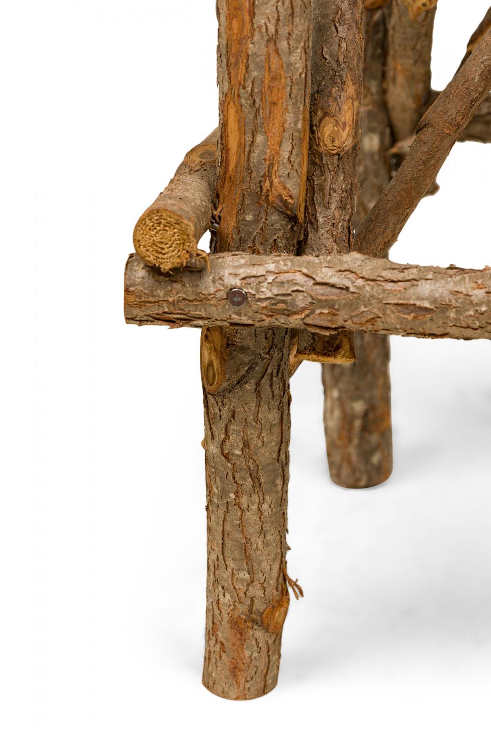 Rustic Adirondack Scalloped Petrified Wood and Branch Base Side / End Table For Sale 1