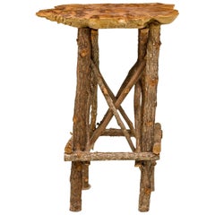 Rustic Adirondack Scalloped Petrified Wood and Branch Base Side / End Table