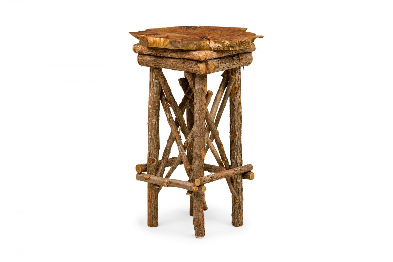 Rustic Adirondack Scalloped Petrified Wood and Branch Side / End Table In Good Condition For Sale In Queens, NY