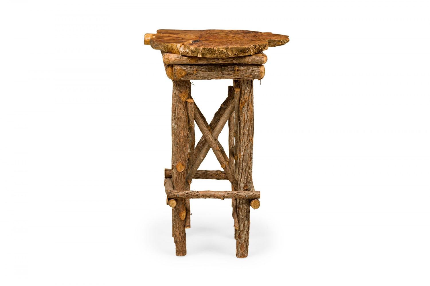 20th Century Rustic Adirondack Scalloped Petrified Wood and Branch Side / End Table For Sale