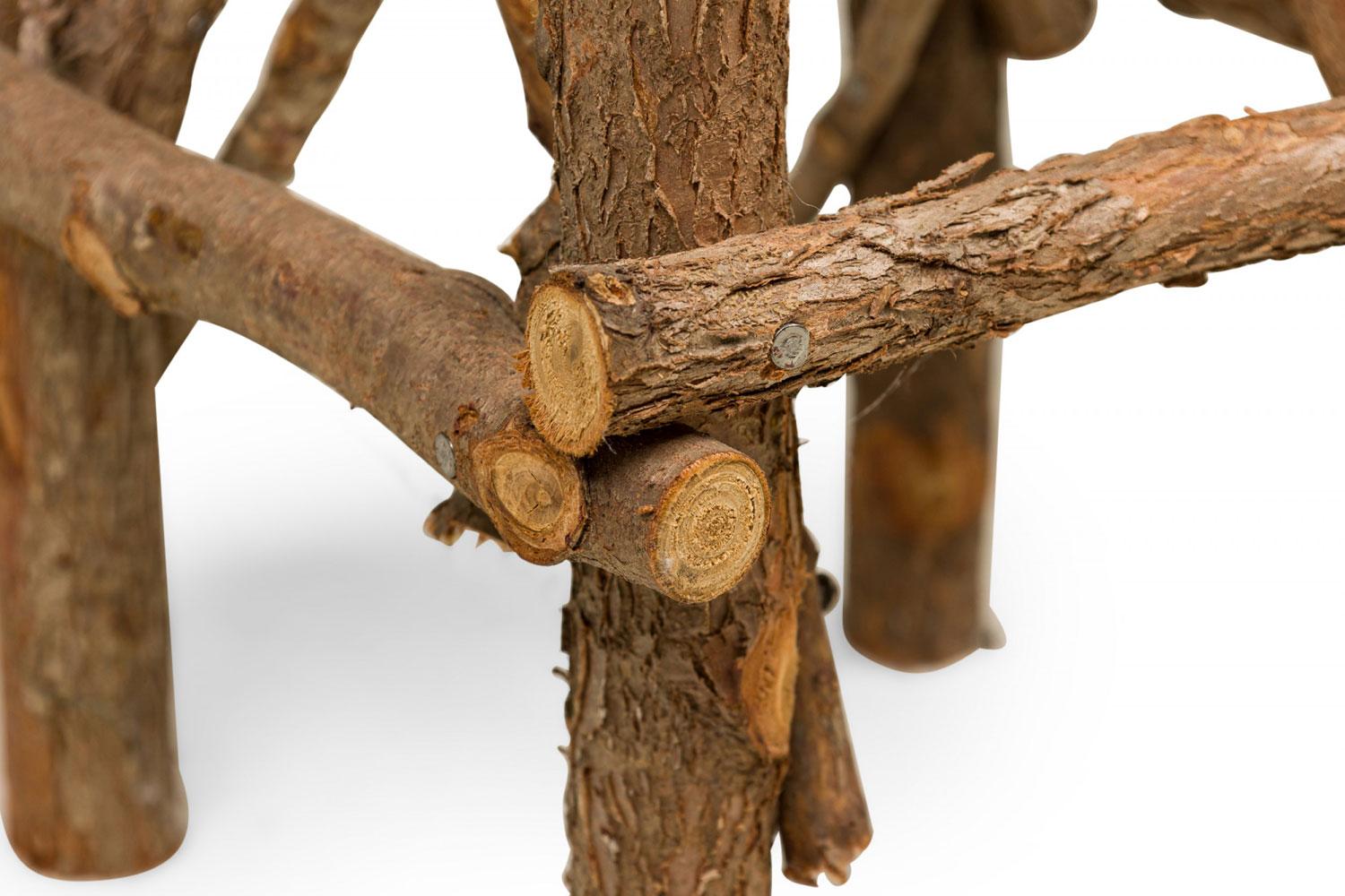 Rustic Adirondack Scalloped Petrified Wood and Branch Side / End Table For Sale 1