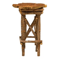 Rustic Adirondack Scalloped Petrified Wood and Branch Side / End Table